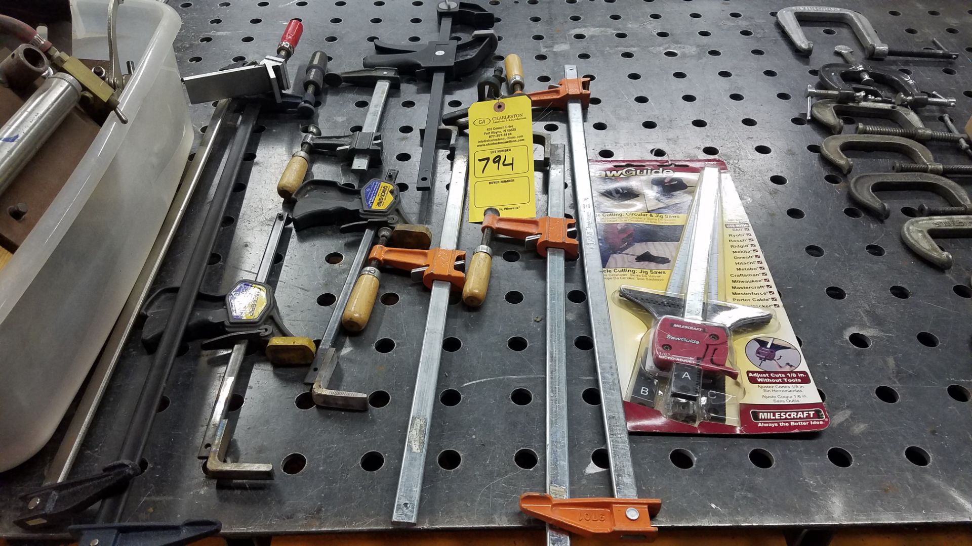 MILES CRAFT SAW GUIDE (10) BAR CLAMPS (LOCATED AT 255 S. MADISON ST. NAPPANEE IN 46550)