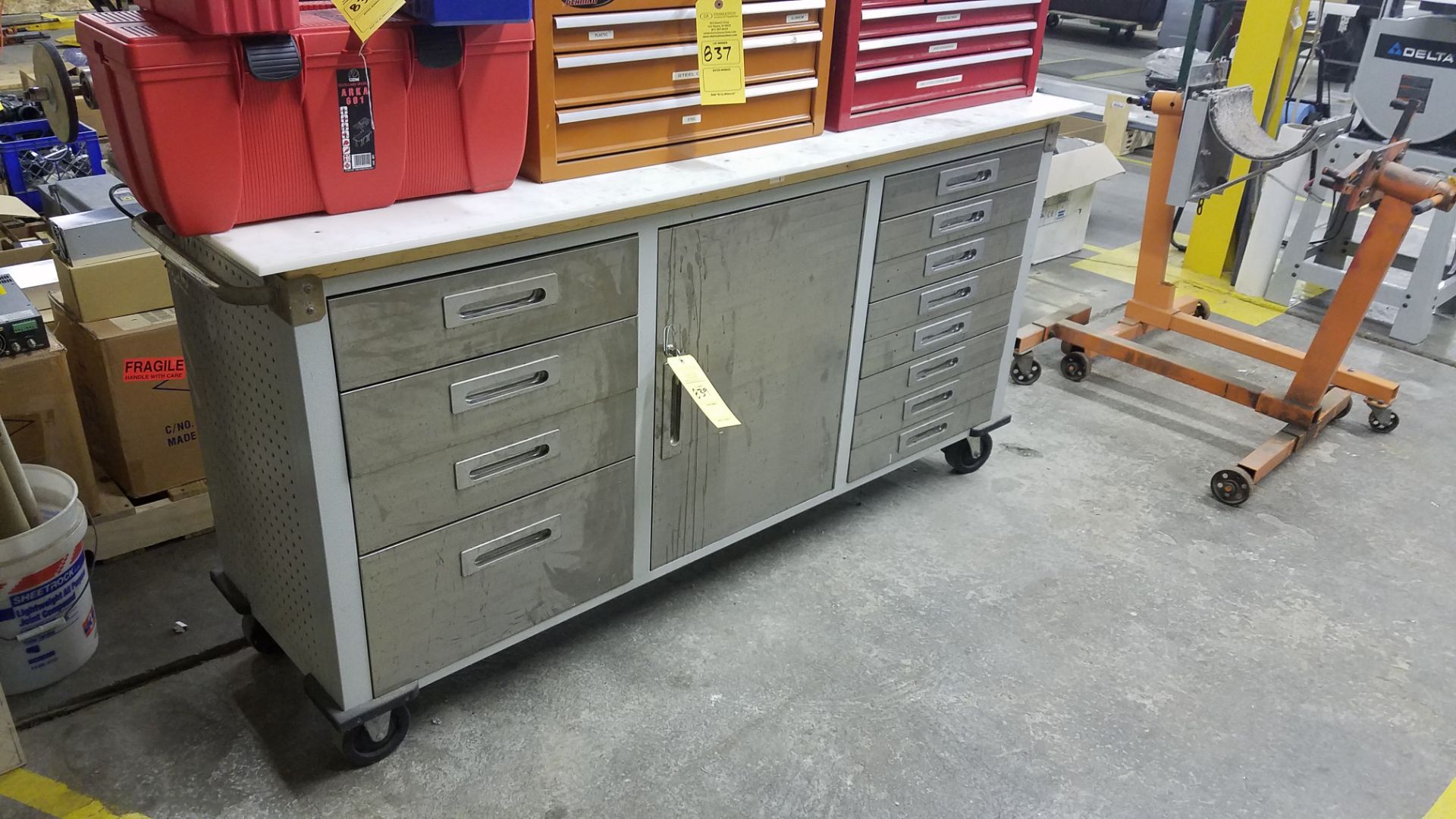 SEVILLE ROLLING TOOL CHEST/WORK STATION W/ 6" BUFFER (LOCATED AT 255 S. MADISON ST. NAPPANEE IN