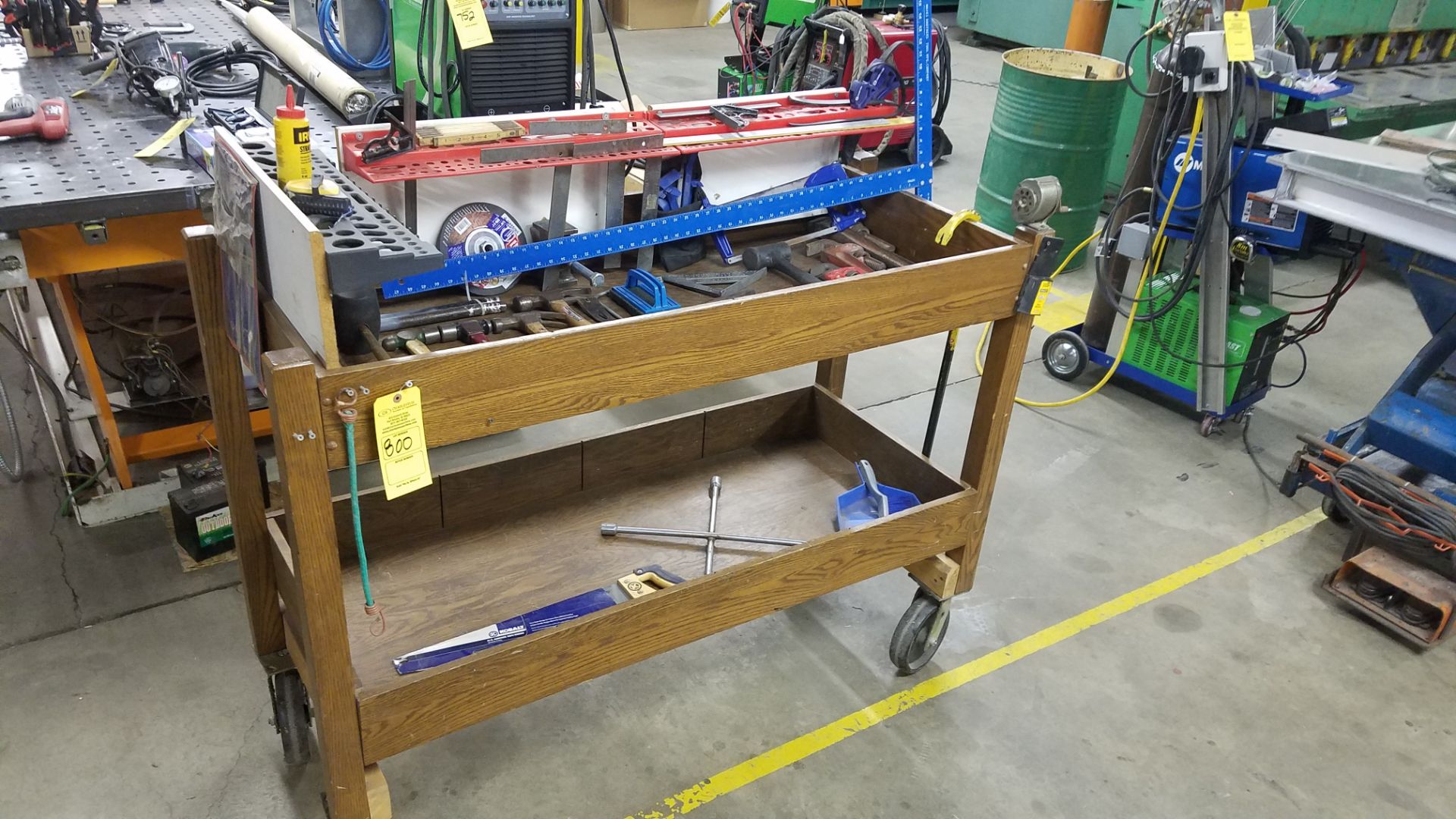 PORTABLE WORK BENCH W/CONTENTS; HAMMERS; SQUARES & PIPE WRENCHES (LOCATED AT 255 S. MADISON ST.