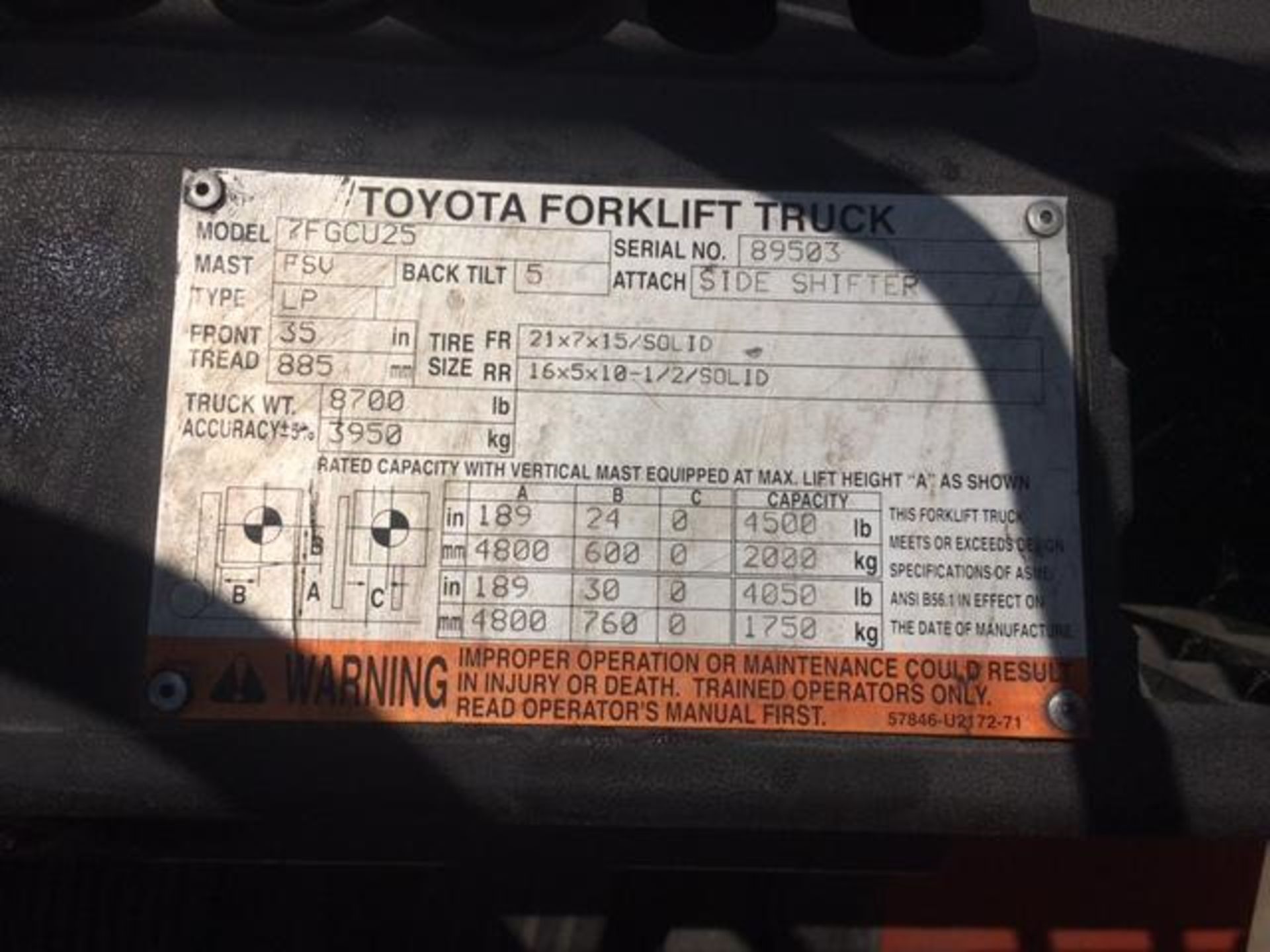 Toyota Propane Forklift - Image 2 of 4