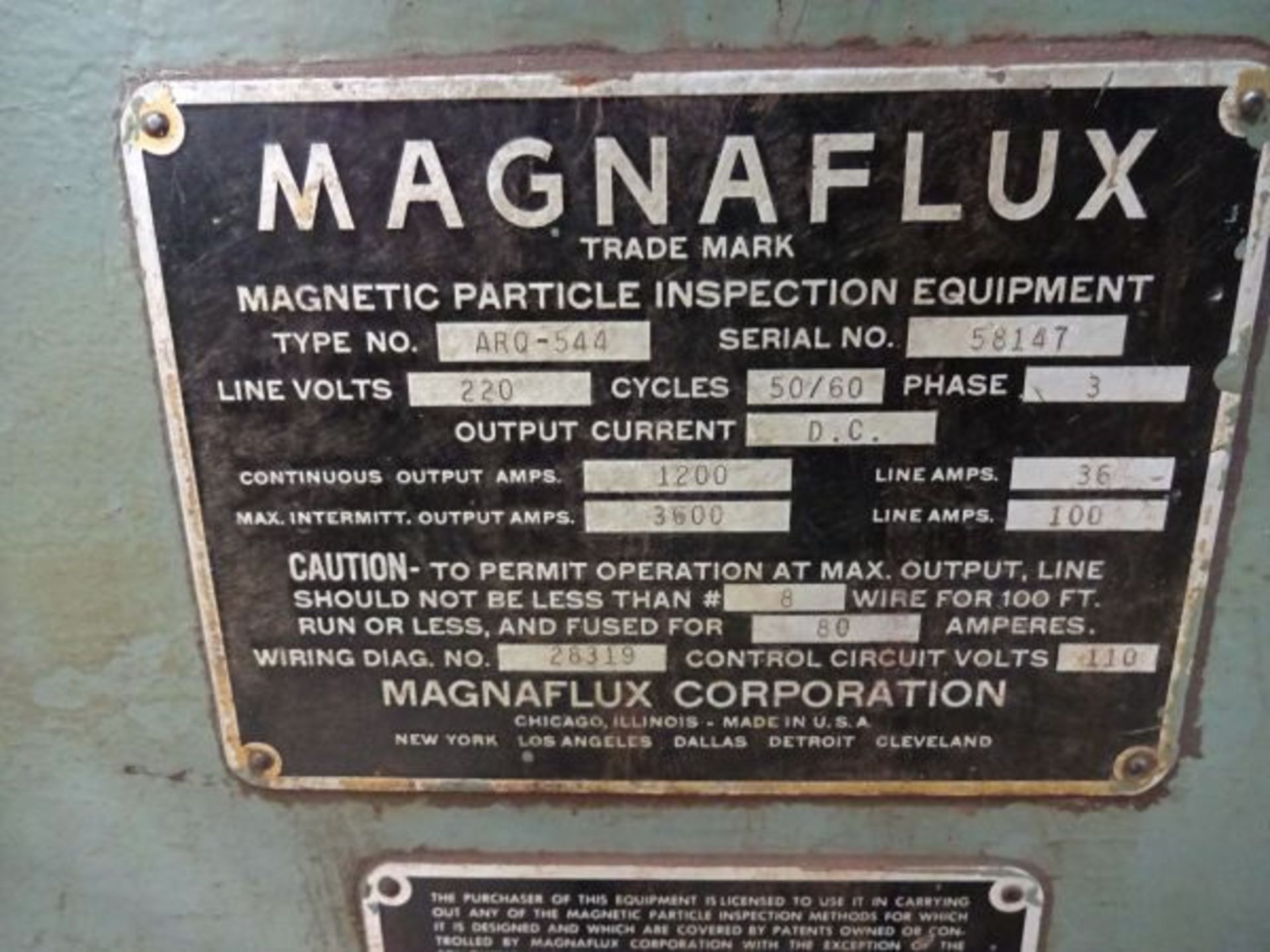 Magnaflux Model ARQ-544 Magnetic Particle Inspection Machine; S/N 58147, 24" X 70" Table, 12" - Image 5 of 8