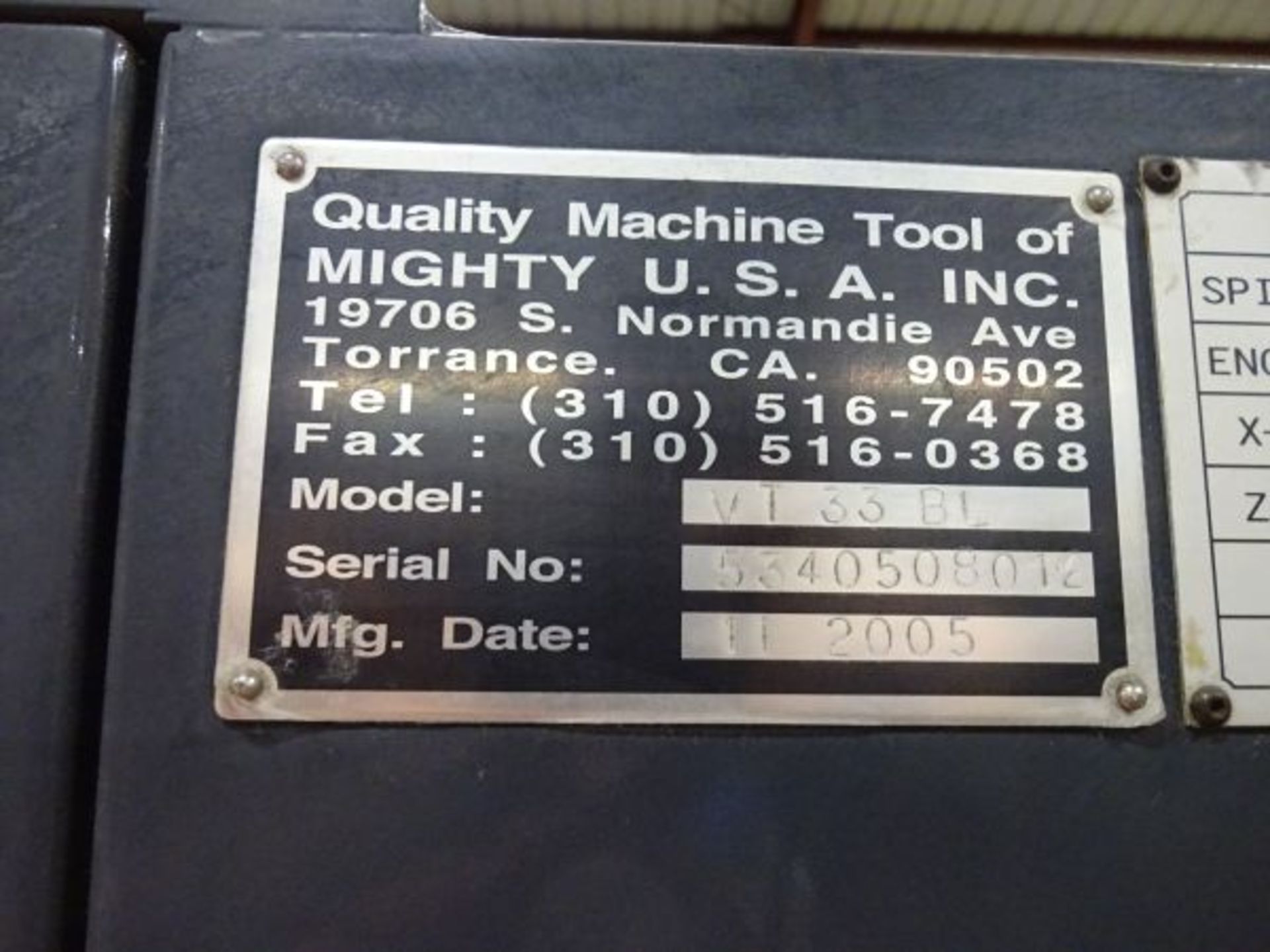 Mighty Model Viper VT33BL CNC Turning Center; S/N 5340508012, Mitsubishi CNC Control **No Chuck - No - Image 7 of 8