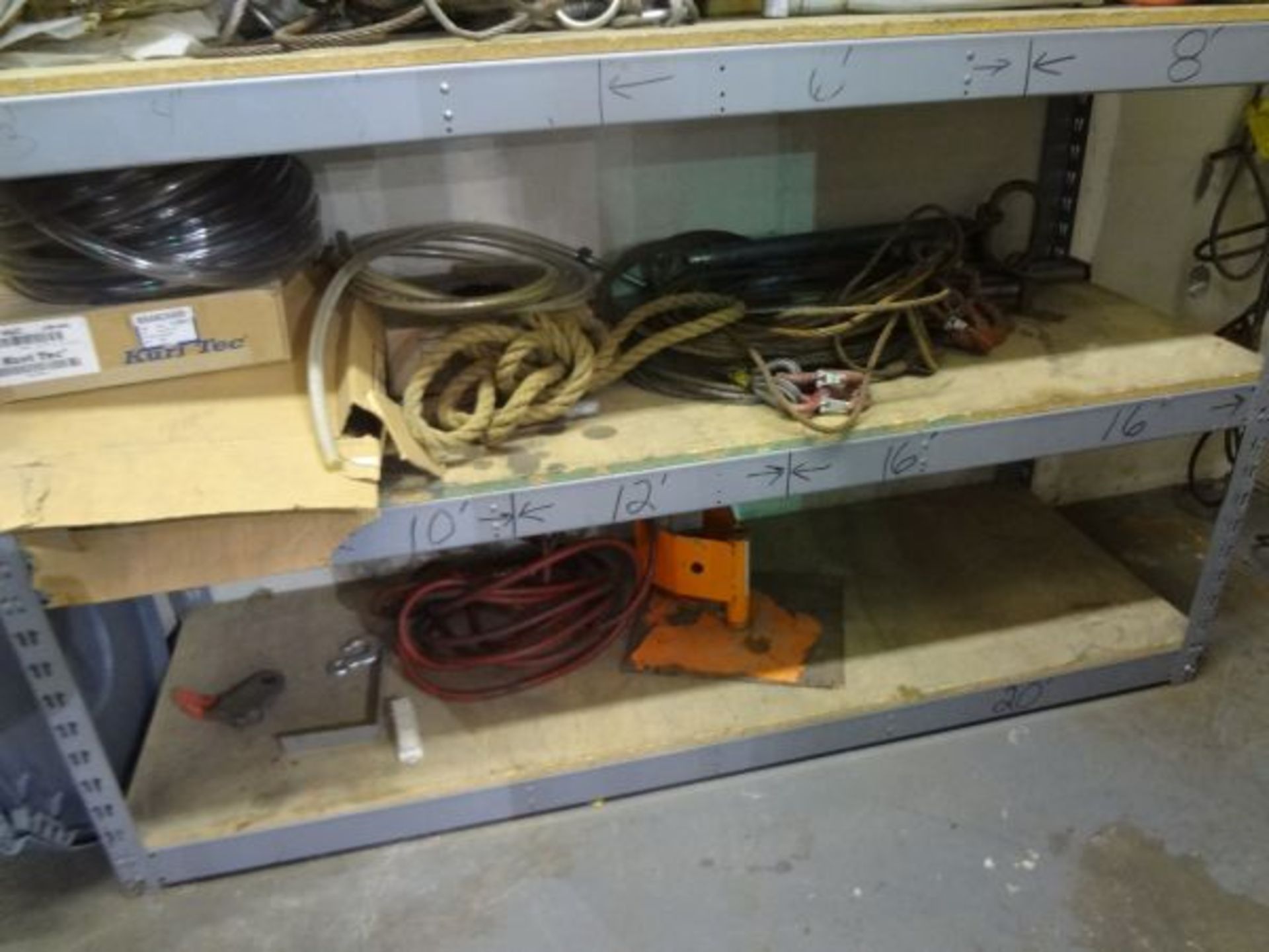 24" WIDE X 72" LONG X 84" HIGH STEEL RACK W/ CONTENTS INCLUDING; CABLE SLINGS, CUT-OFF WHEELS, HOSE, - Image 3 of 3