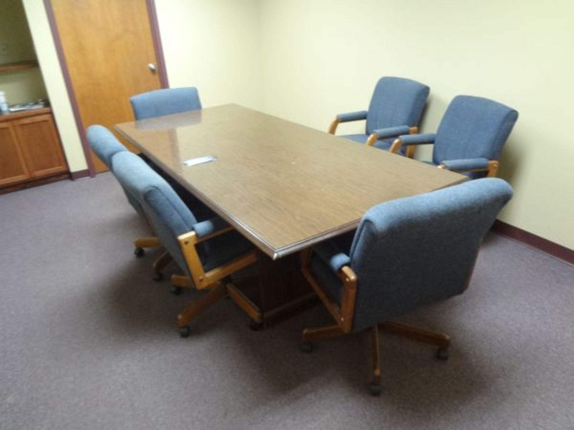 42" X 96" CONFERENCE TABLE & (6) CLOTH CHAIRS