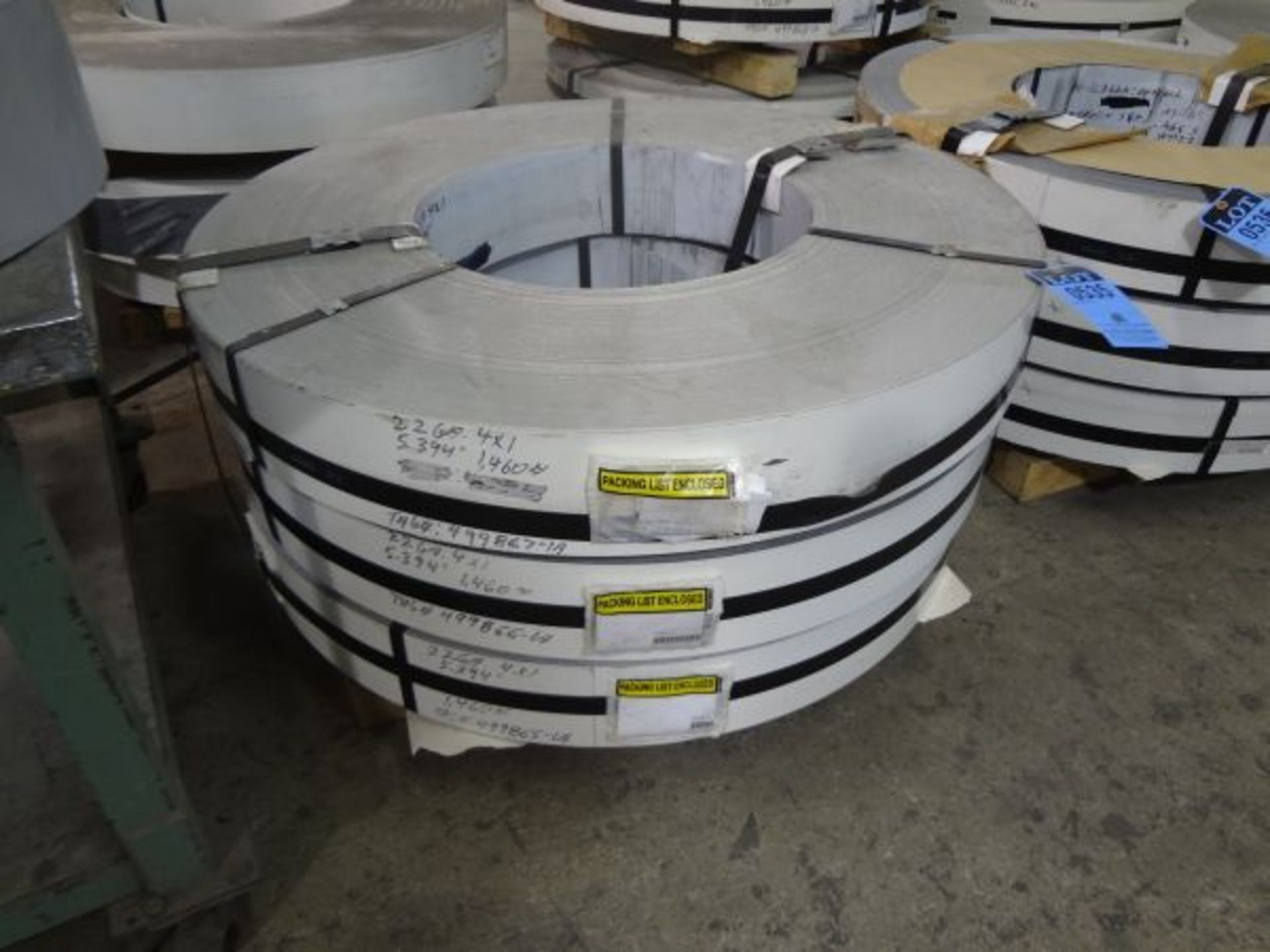 COILS 22 GA. X 5.394" WHITE GALVANIZED SKIDDED STEEL, APPROX. TOTAL WEIGHT 4,380 LB.