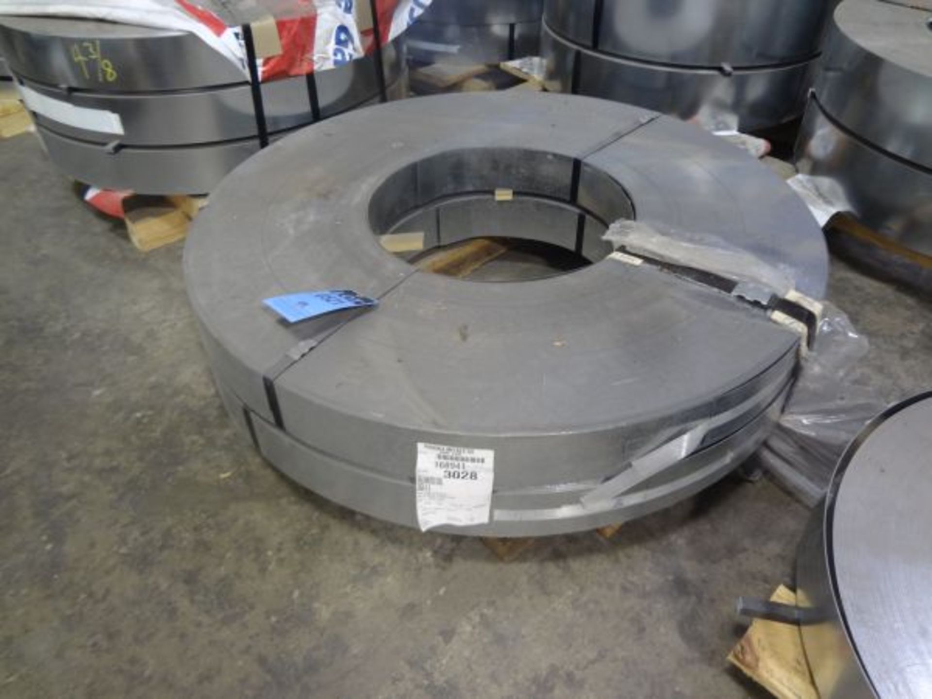 COILS 24 GAUGE X 4" GALVINIZED SKIDDED STEEL, APPROX. TOTAL WEIGHT 3,028 LB.