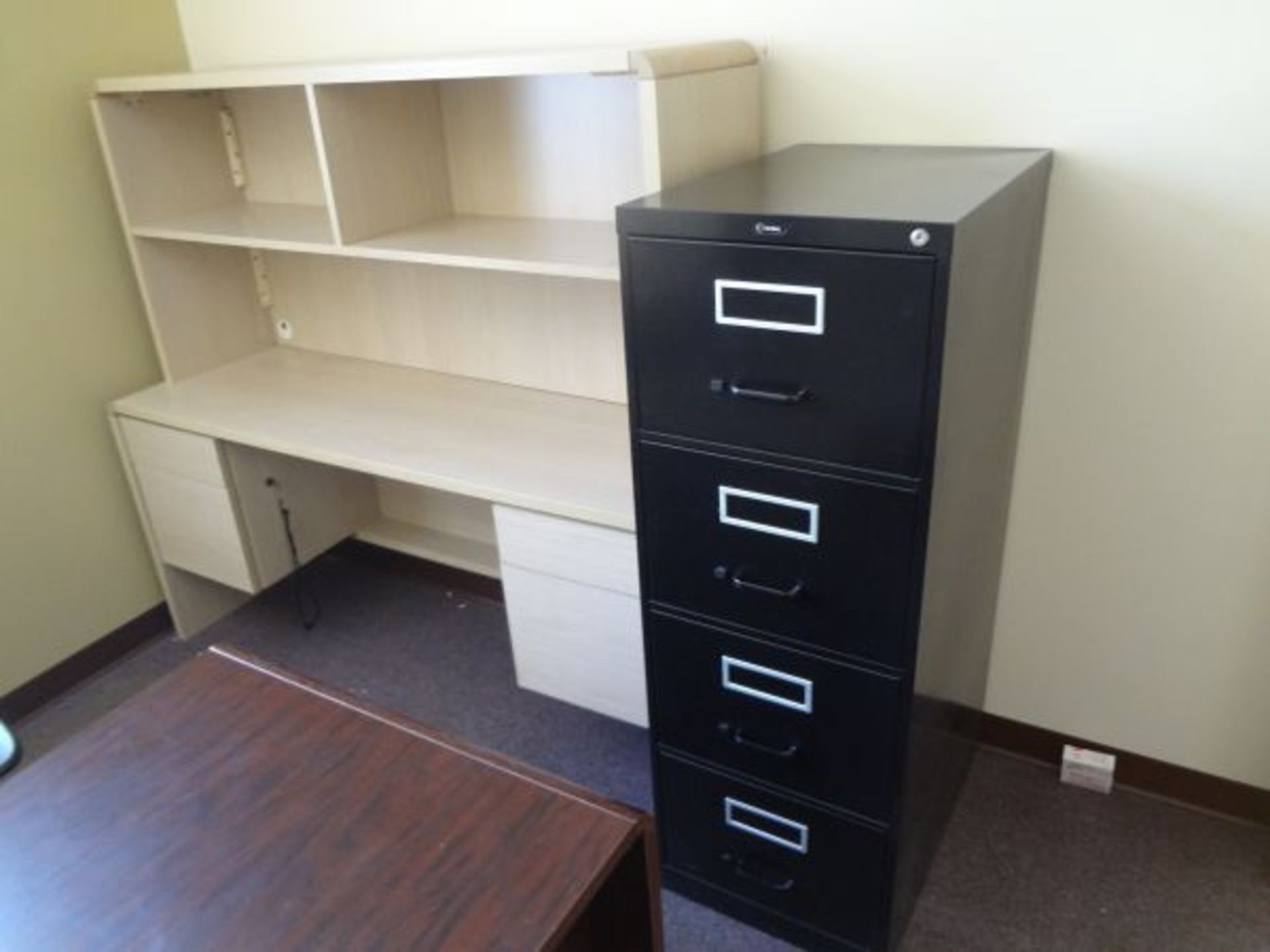 (LOT) CONTENTS OF OFFICE INCLUDING DESK, (2) CHAIRS, (2) FILE CABINETS & HUTCH - Image 2 of 3