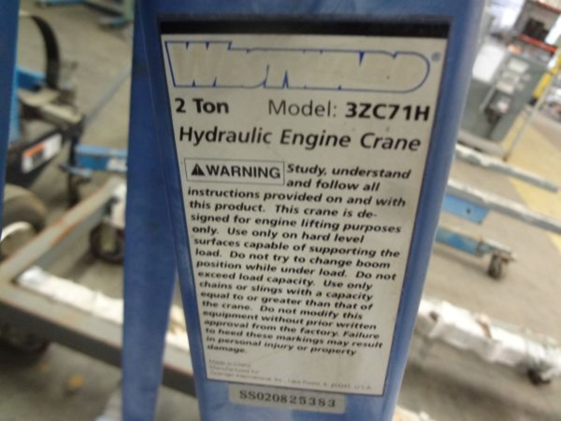 2 TON WESTWARD MODEL 3ZC71H HYDRAULIC ENGINE LIFT - Image 2 of 2