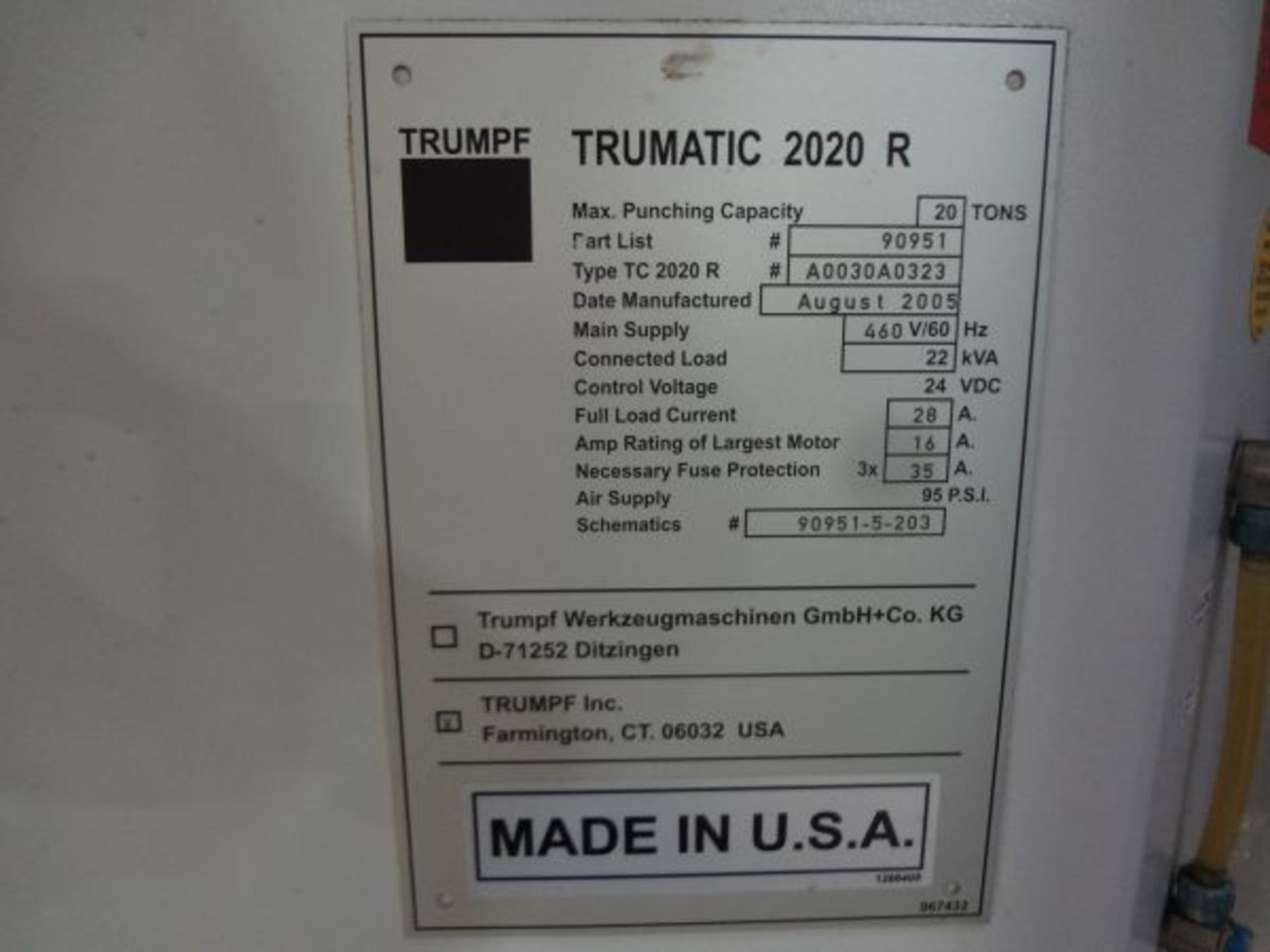 20 TON TRUMPF 2020R SINGLE END CNC PUNCH WITH TOOL ROTATION; S/N A0030A0323, PART NO. 90951, 102" - Image 5 of 20