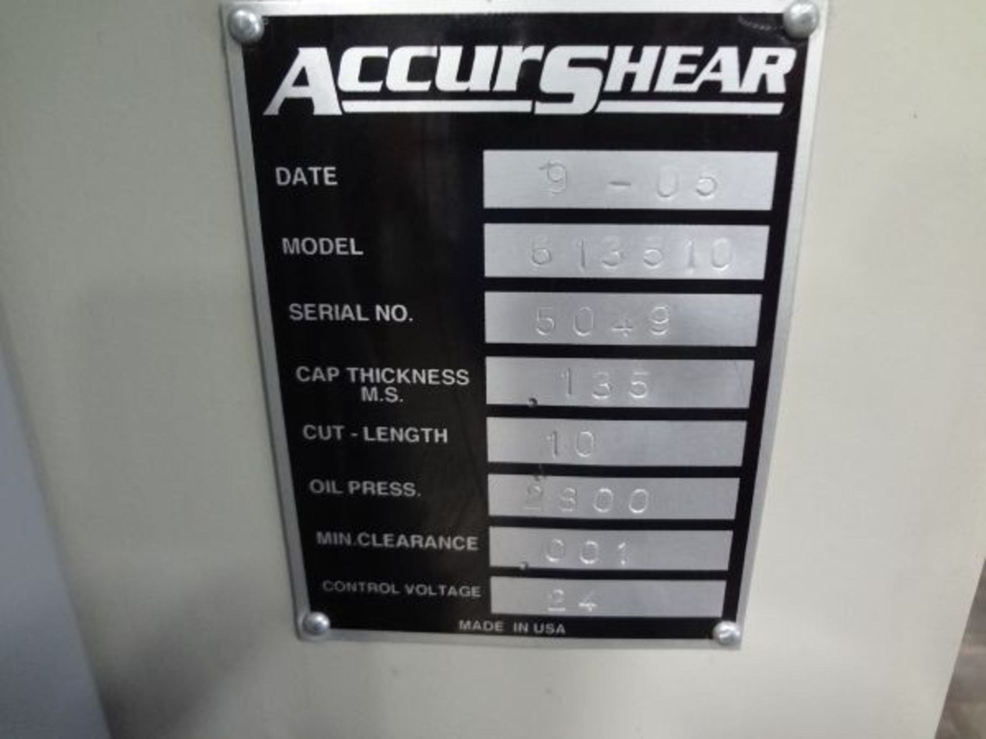 .135 X 10' ACCUSHEAR MODEL 613510 CNC SQUARING SHEAR; S/N 5049, ACCURSHEAR ES220 PROGRAMMABLE - Image 5 of 17