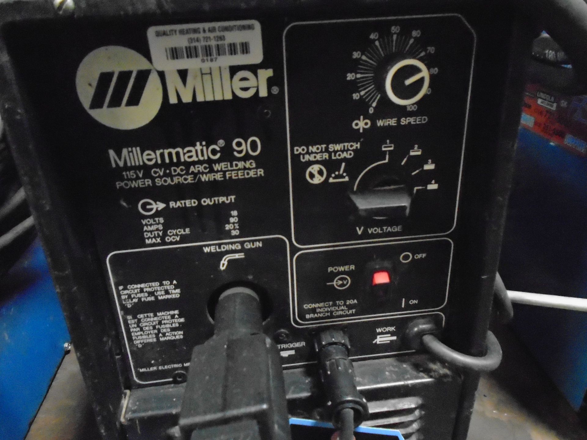 90 AMP MILLER MODEL MILLERMATIC 90 WIRE WELDER - Image 2 of 3