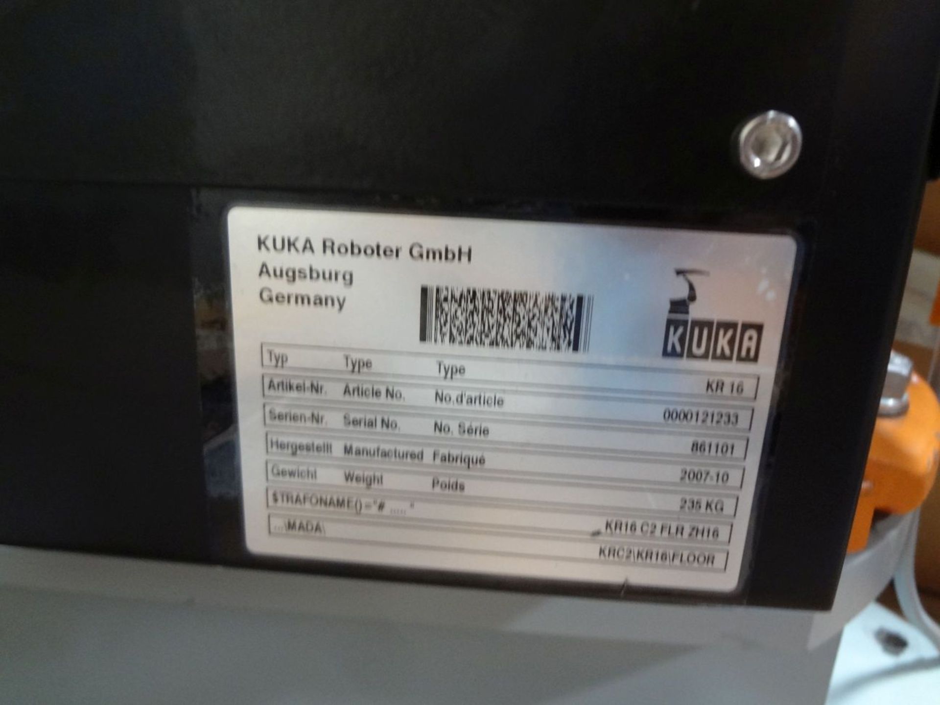 KUKA MODEL KR16 6-AXIS ROBOT; S/N 861101, KRC2 ROBOTIC CONTROL; S/N N/A, WITH PENDANT (NEW 2008) - - Image 2 of 5