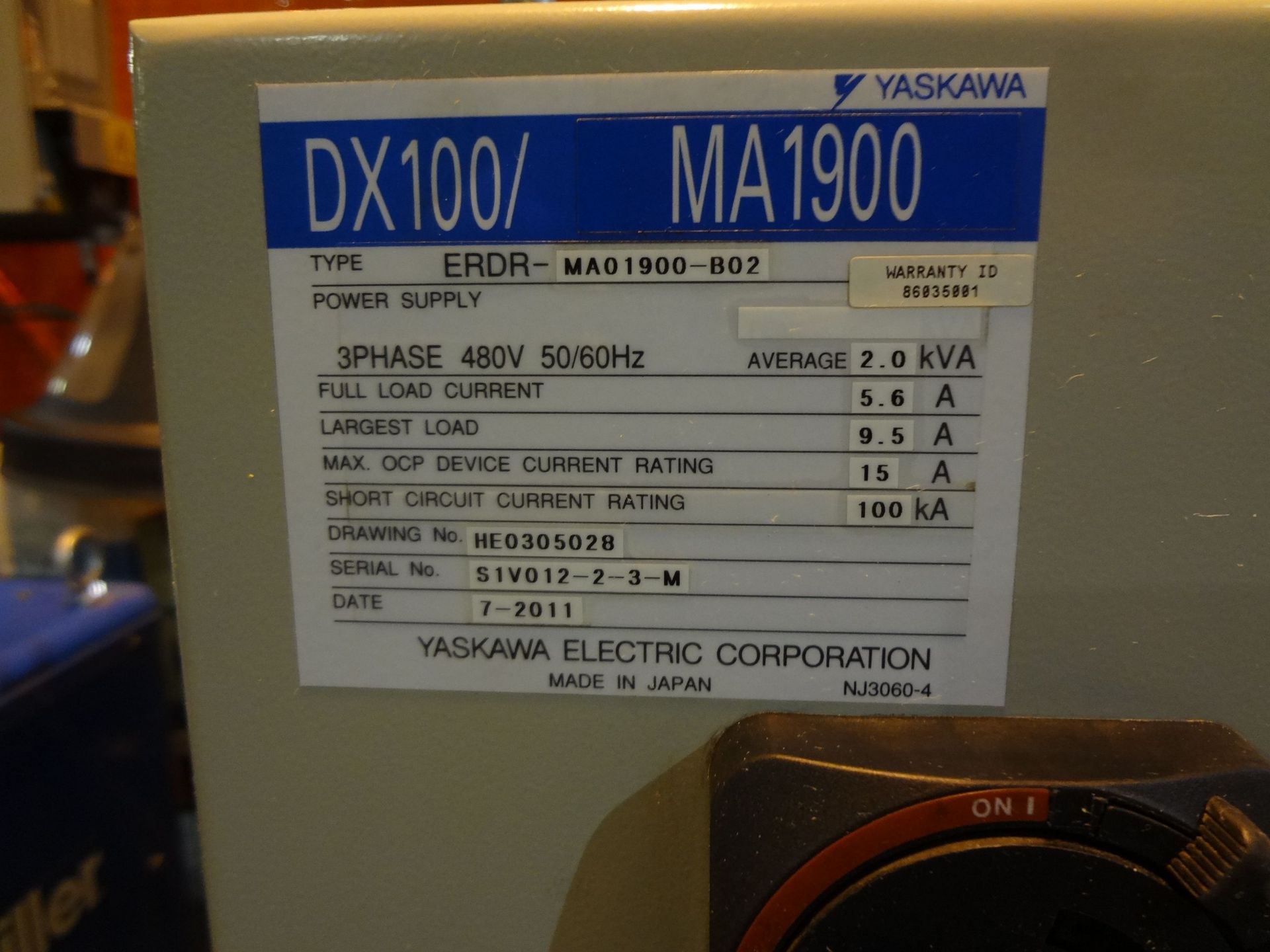 YASKAWA MOTOMAN MODEL MA1900 SIX-AXIS ROBOTIC WELDING CELL W/ (2) TRUNION TABLES; S/N RH9635-1607-3, - Image 13 of 17