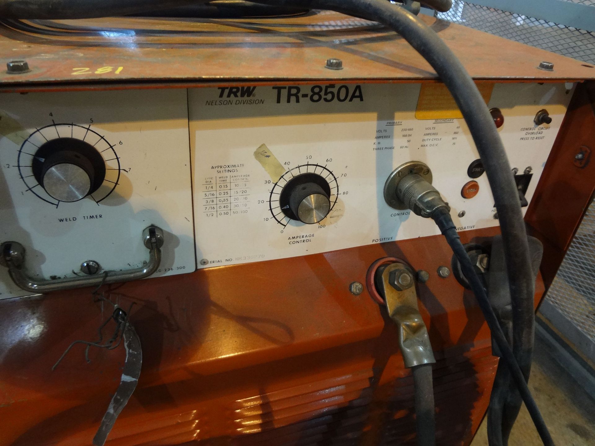 850 AMP TRW MODEL TR-850A STUD WELDER; S/N HK336270 - Image 2 of 2