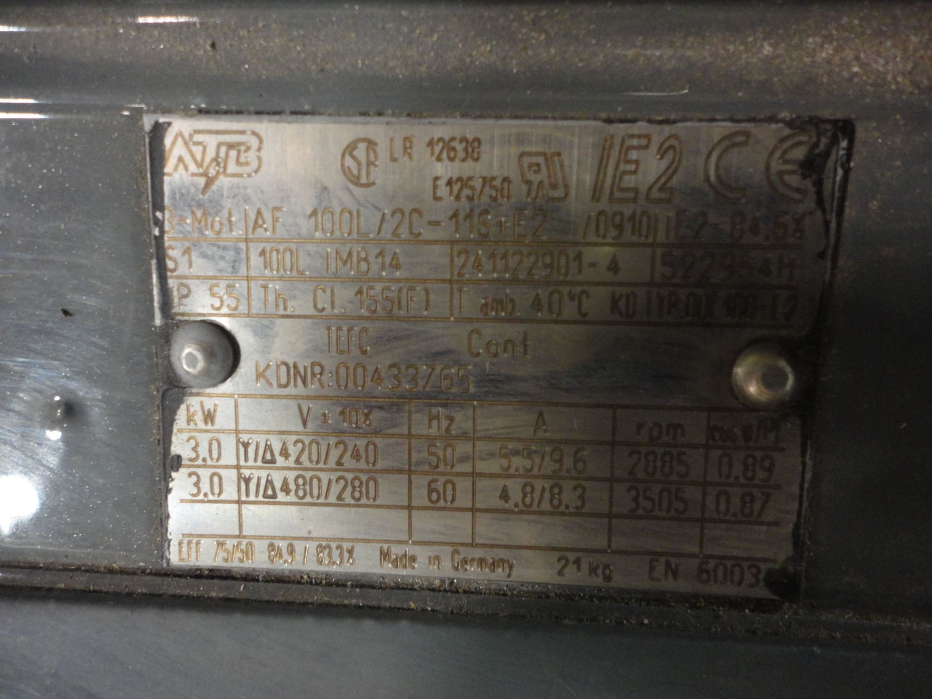 291 HP / 217 KW BAUMULLER MODEL DA225-M23-R-17-6 AC ELECTRIC MOTOR; S/N 11406690, 1,750 RPM, 59.1 - Image 6 of 6