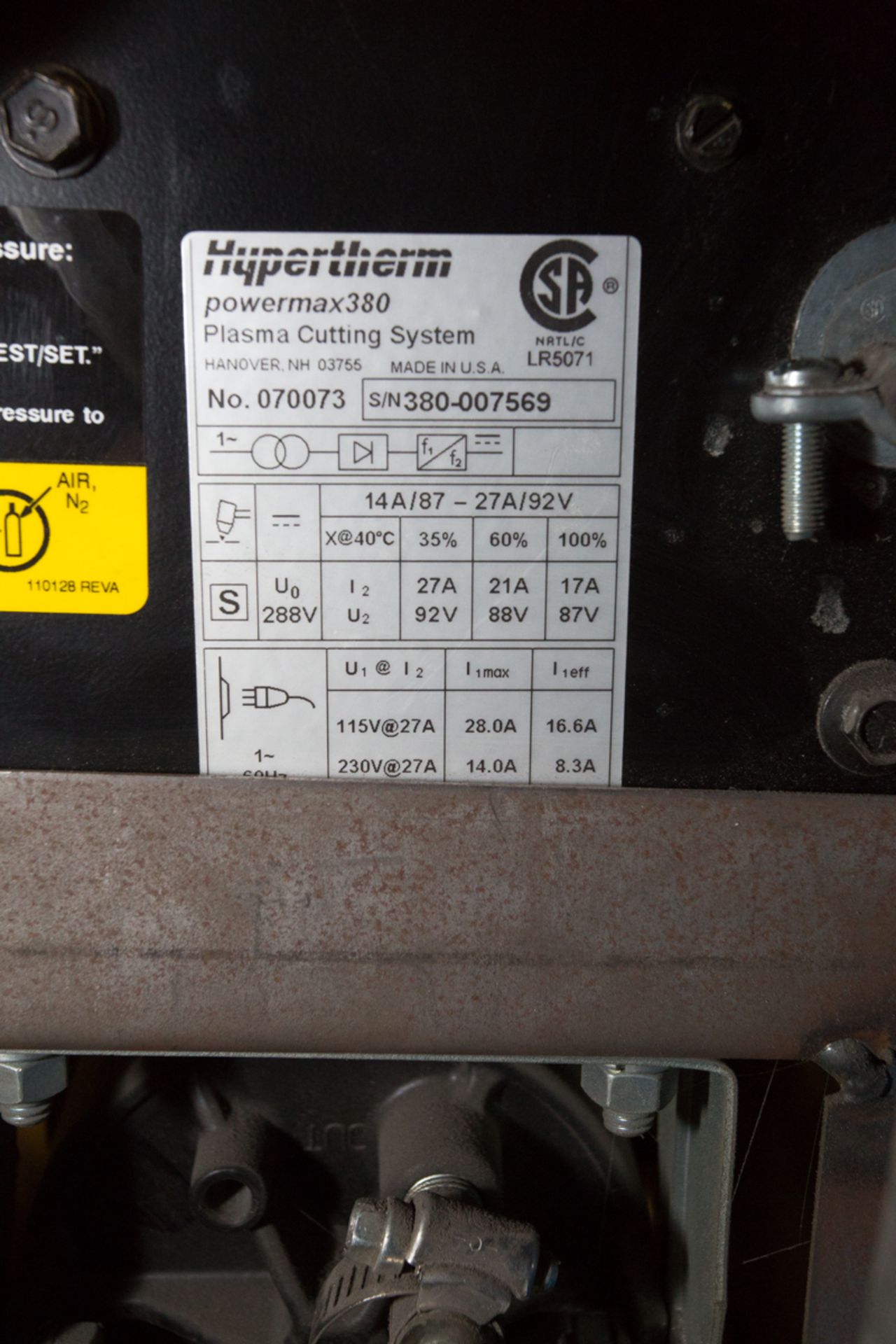 HYPERTERM POWERMAX 280 PLASMA CUTTER, 230 VOLTS - Image 3 of 3