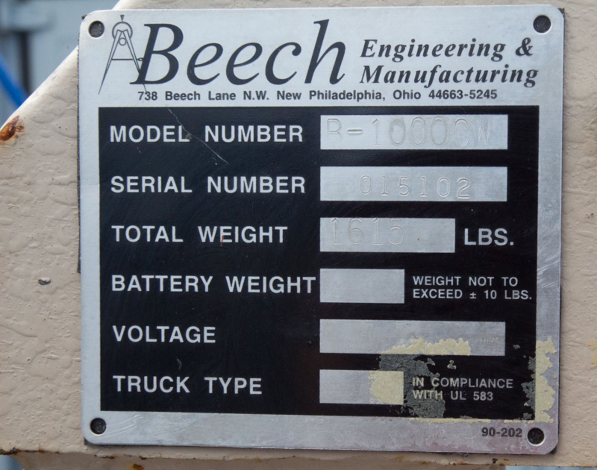 BEECH DESIGN B-1000CW COUNTERWEIGHTED CRANE, 455 LBS CAP., 64" - Image 3 of 3