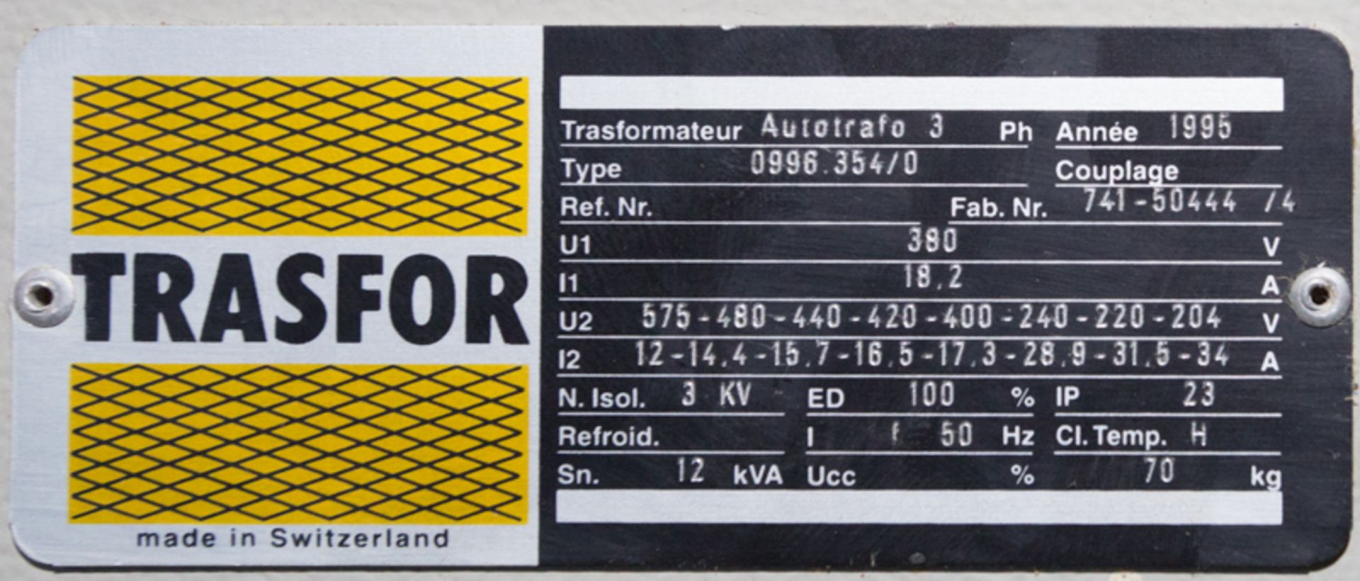 TRANSFOR 12 KVA TRANSFORMER 380V-575/204V (#3) - Image 2 of 2