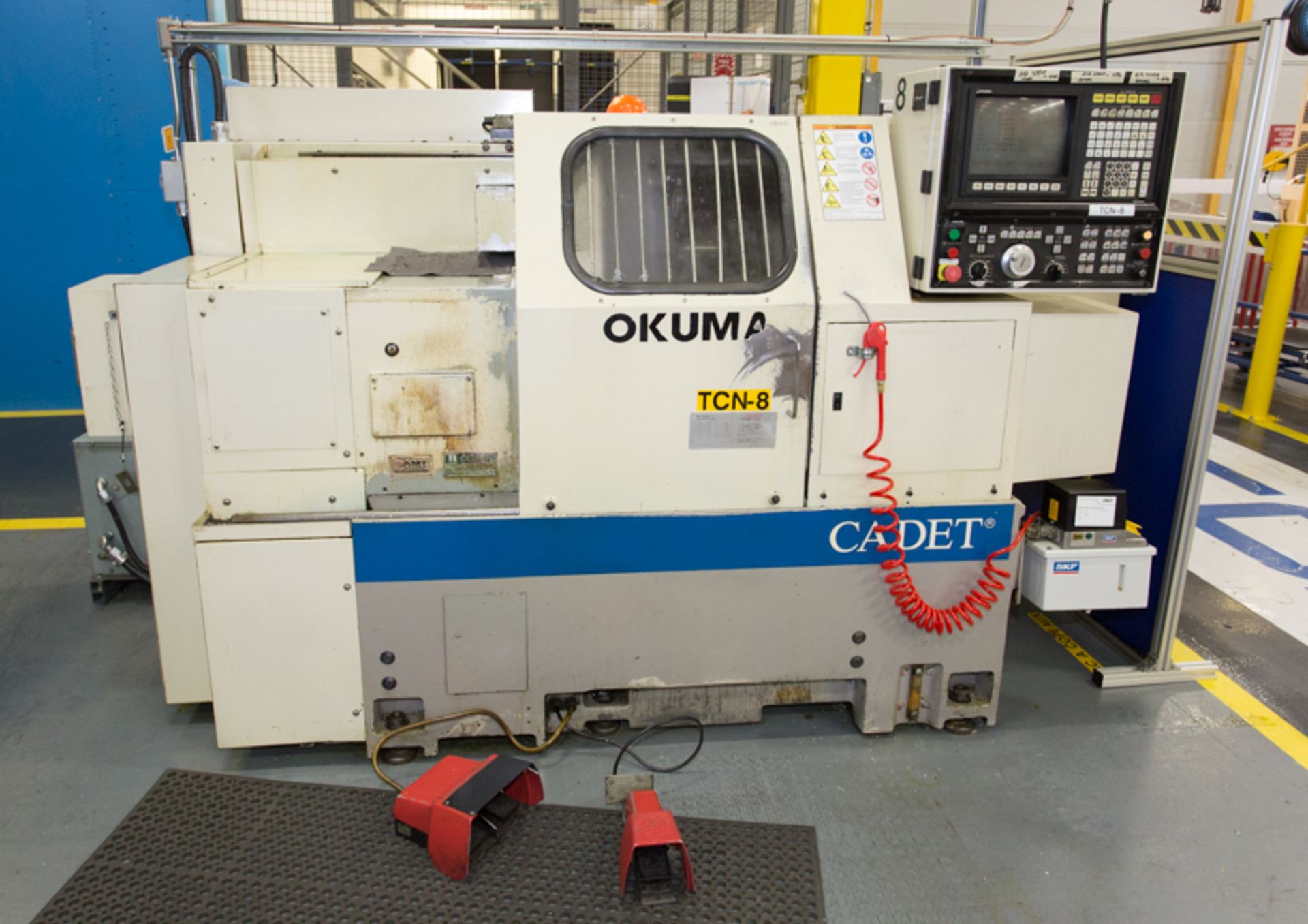 OKUMA LCNC8 CNC LATHE, 10" 3-JAW CHUCK, OSP5020L CONTROL, S/N: D352, JVC 15 KVA 600-200/115 VOLT