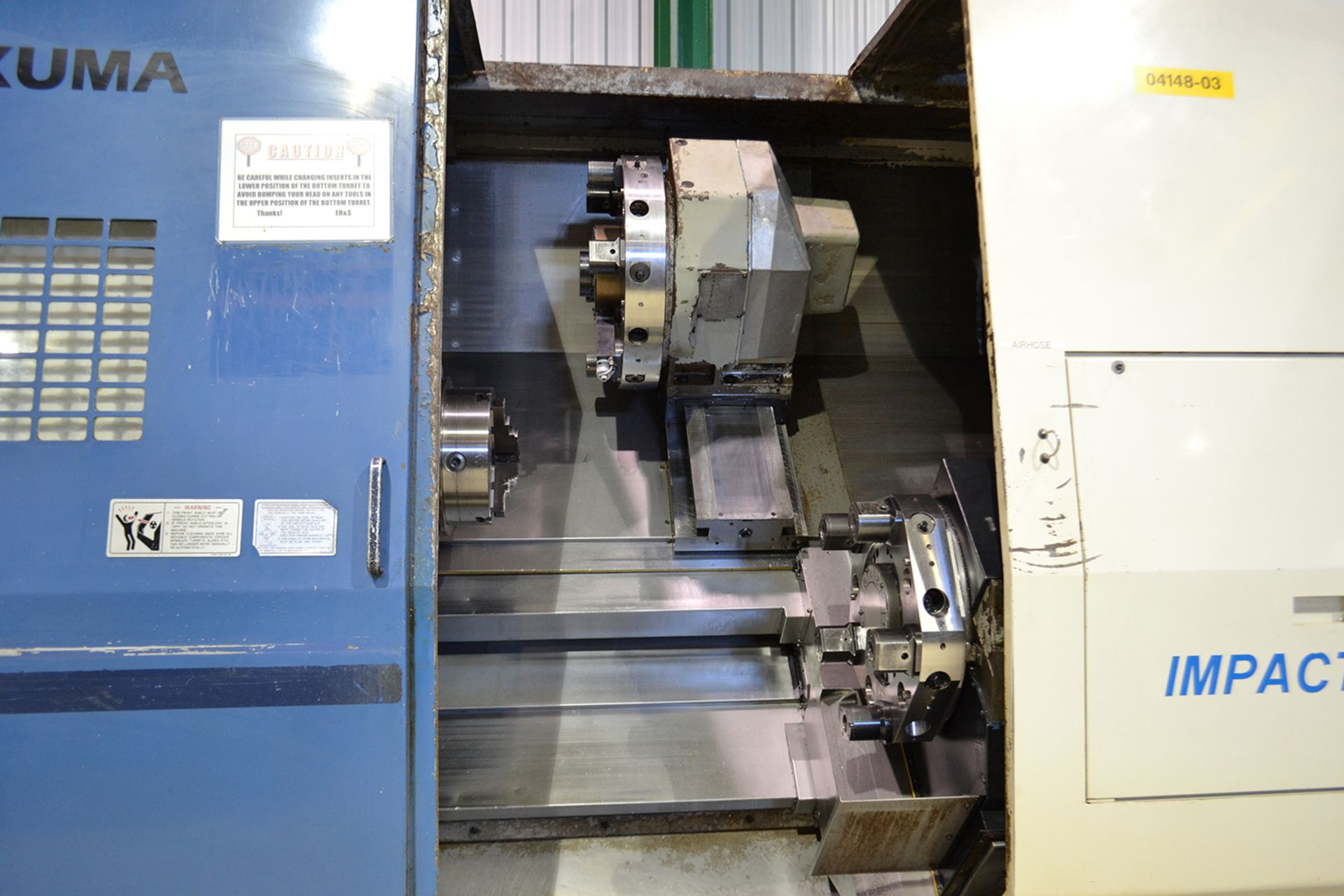 OKUMA IMPACT LU35, TWIN TURRET CNC LATHE, SWING OVER BED: 29.13", DISTANCE BETWEEN CENTERS 33.46", - Image 3 of 21