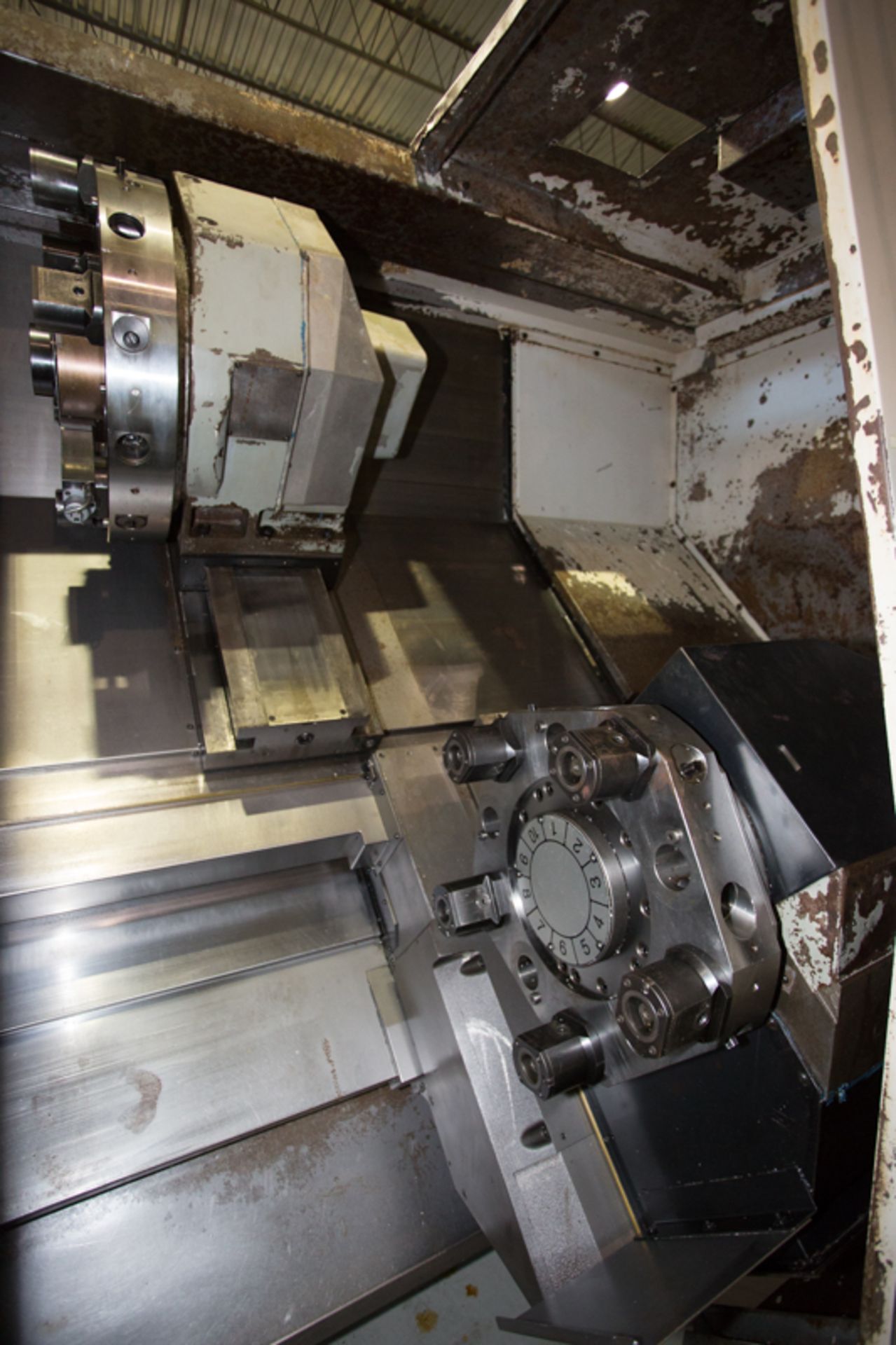 OKUMA IMPACT LU35, TWIN TURRET CNC LATHE, SWING OVER BED: 29.13", DISTANCE BETWEEN CENTERS 33.46", - Image 7 of 21