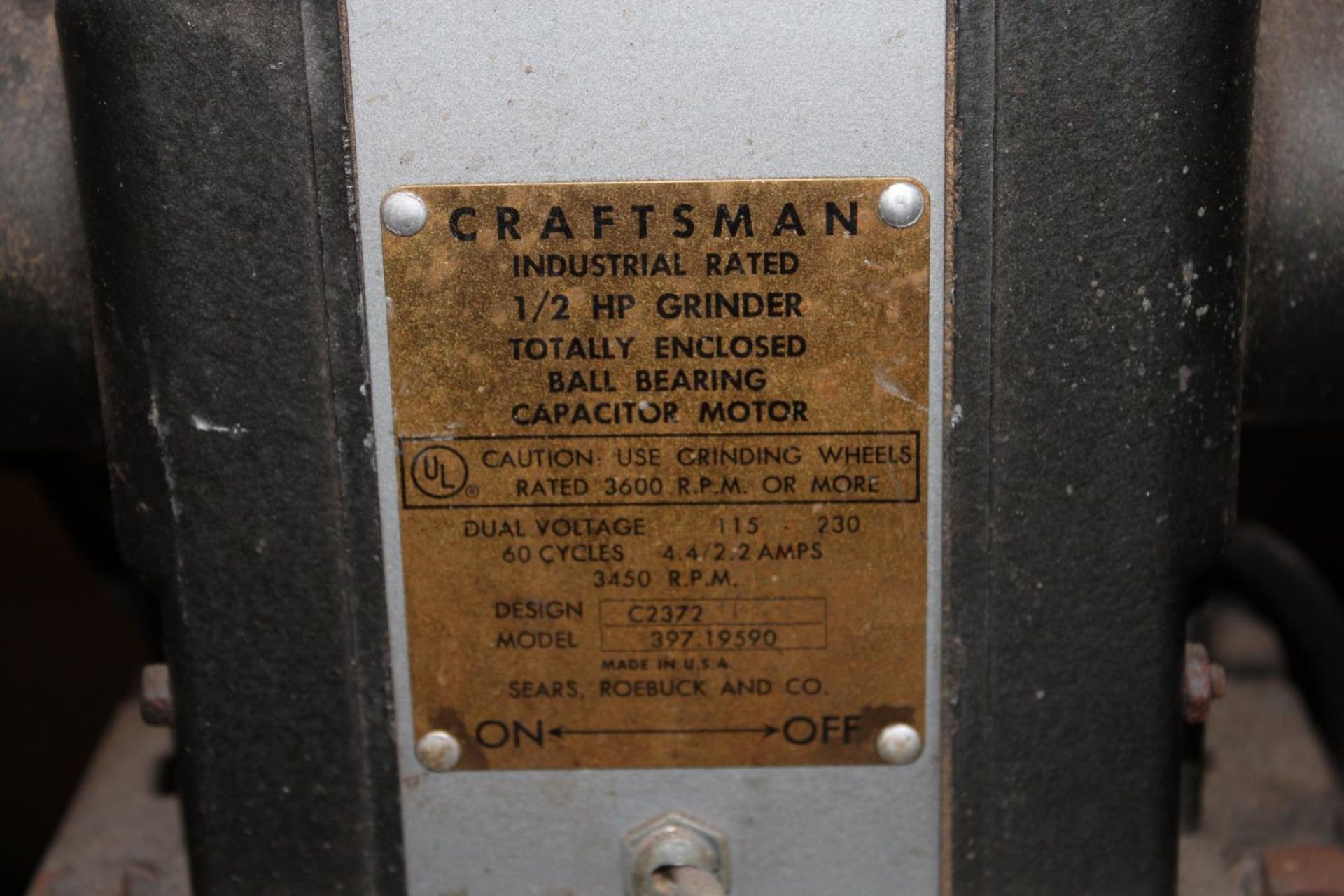 Craftsman 397.19590 Pedestal Grinder 1/2 HP/ 115/230v - Image 3 of 4