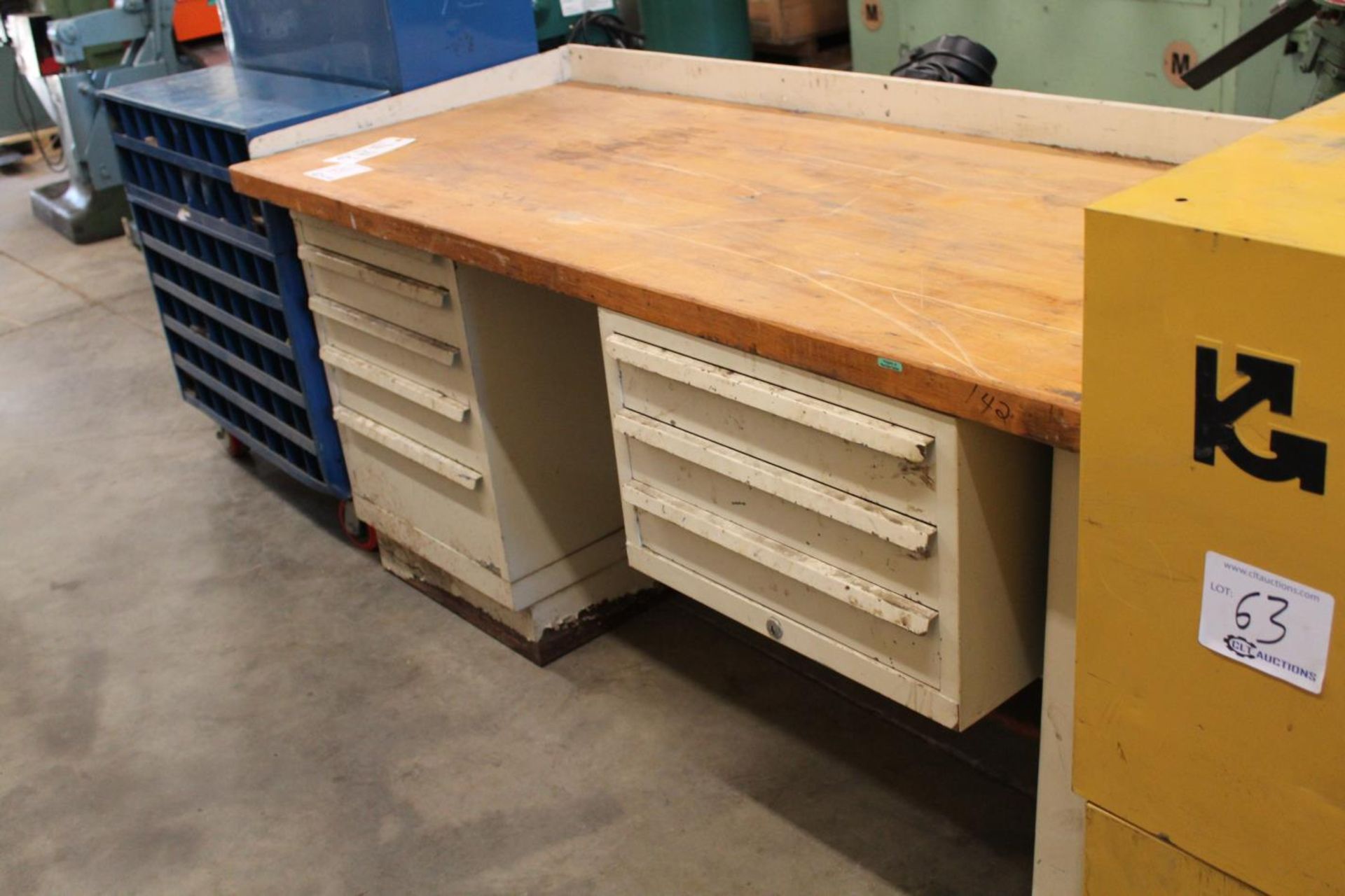 Butcher Block Top Work Bench W/ Tooling Cabinets 72" x 30" x 35"H - Image 2 of 4