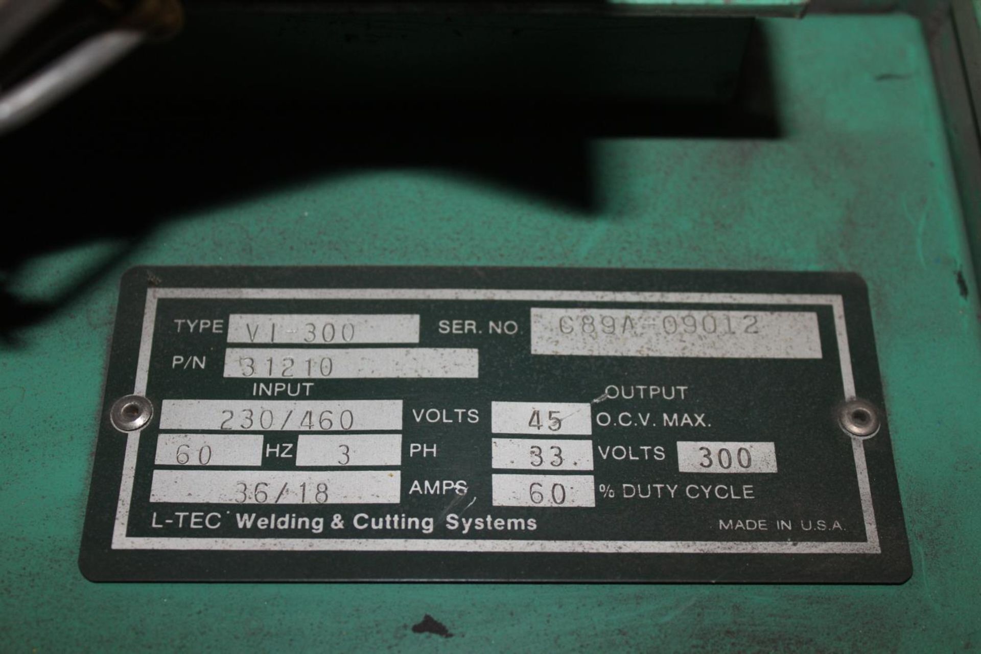L-TEC VI-300 welder w/ MIG-3IA wire feeder 230/460/3ph, Type: VI-300, P/N31210, Ser. 689A-09012 - Image 5 of 6