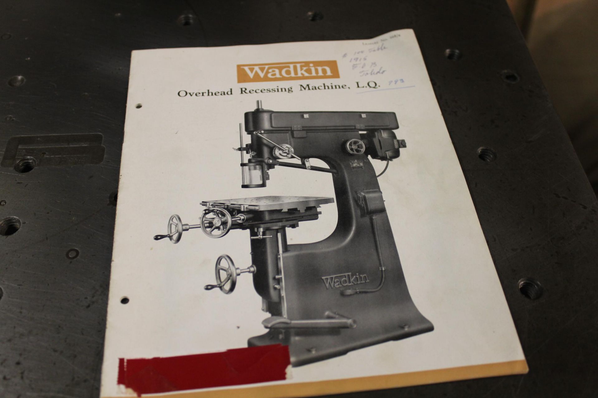Wadkin L.Q. Pattern Mill Over Head Recessing Machine w/ Accessories & Manual. 19" x 33" Table, - Image 10 of 15