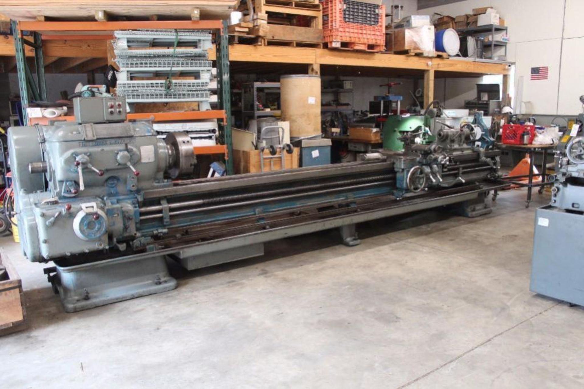 Lodge & Shipley 18"x 12' engine lathe. Quick change tool post, steady rest 3 and 4 jaw Chuck. 15 HP,