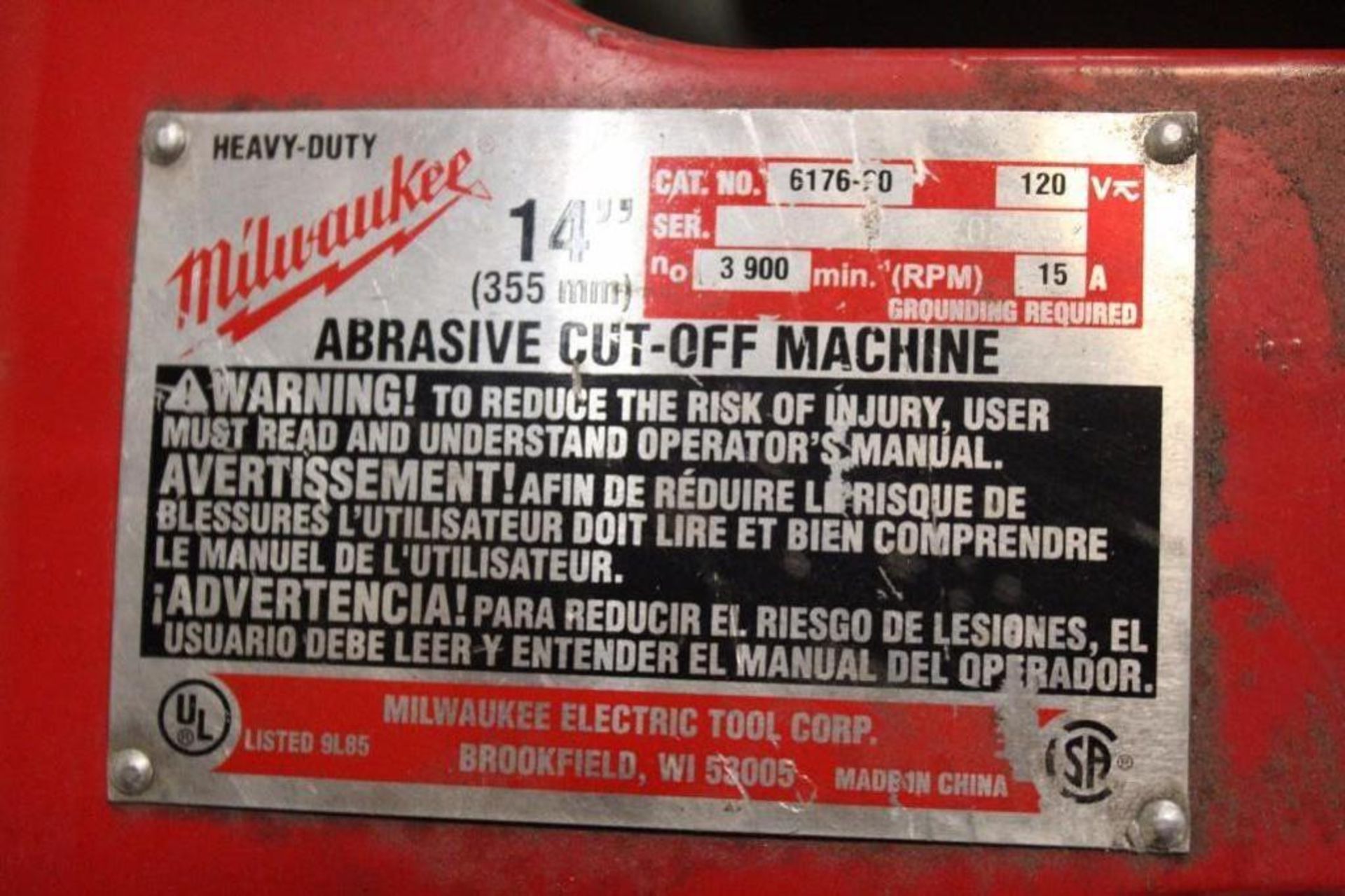 Milwaukee 14-inch abrasive cut-off saw Catalog number 6176 - 20 - Image 3 of 3