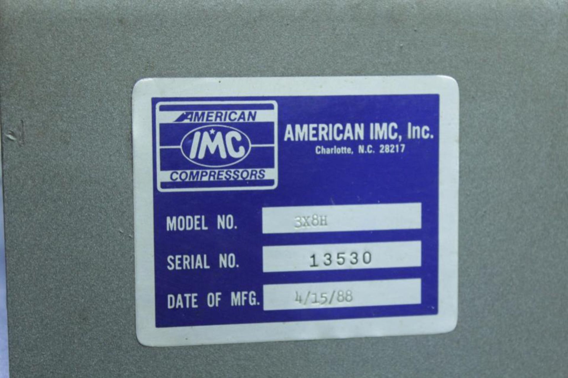 BelAireModel: 3X8H horizontal air compressor Year: 1988 Serial #: 13530 Electric 230/460/5HP, 3PH - Image 3 of 4