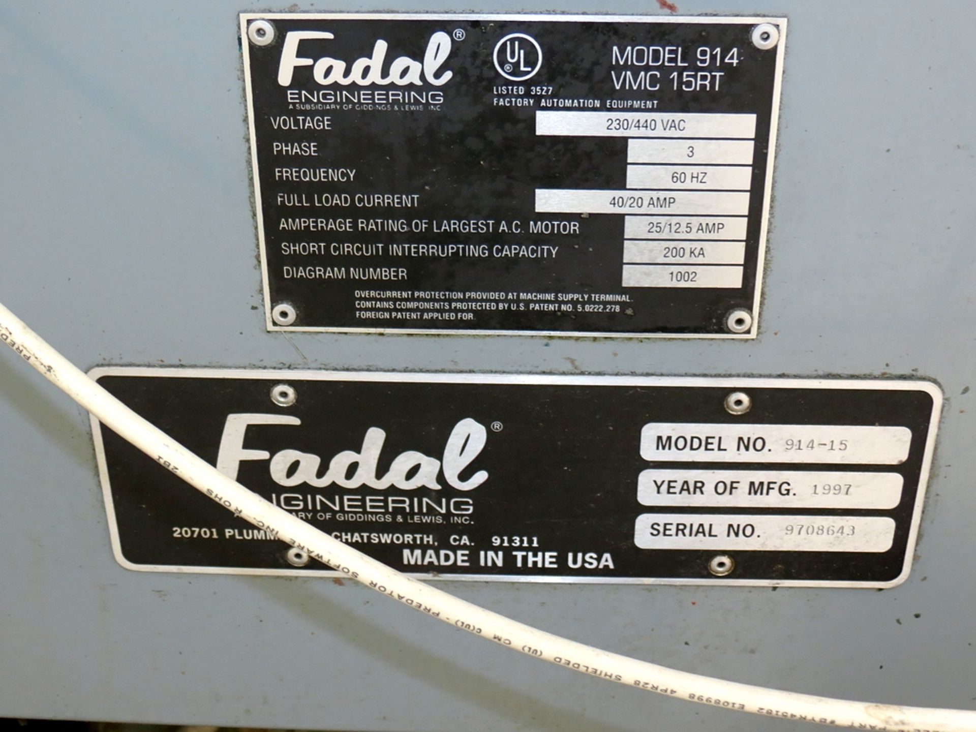 1997 Fadal 914 VMC 15 CNC Vertical Machine Center w/ CNC 88HS Control, 3 axis, 21-ATC, 5000 rpm, - Image 5 of 5