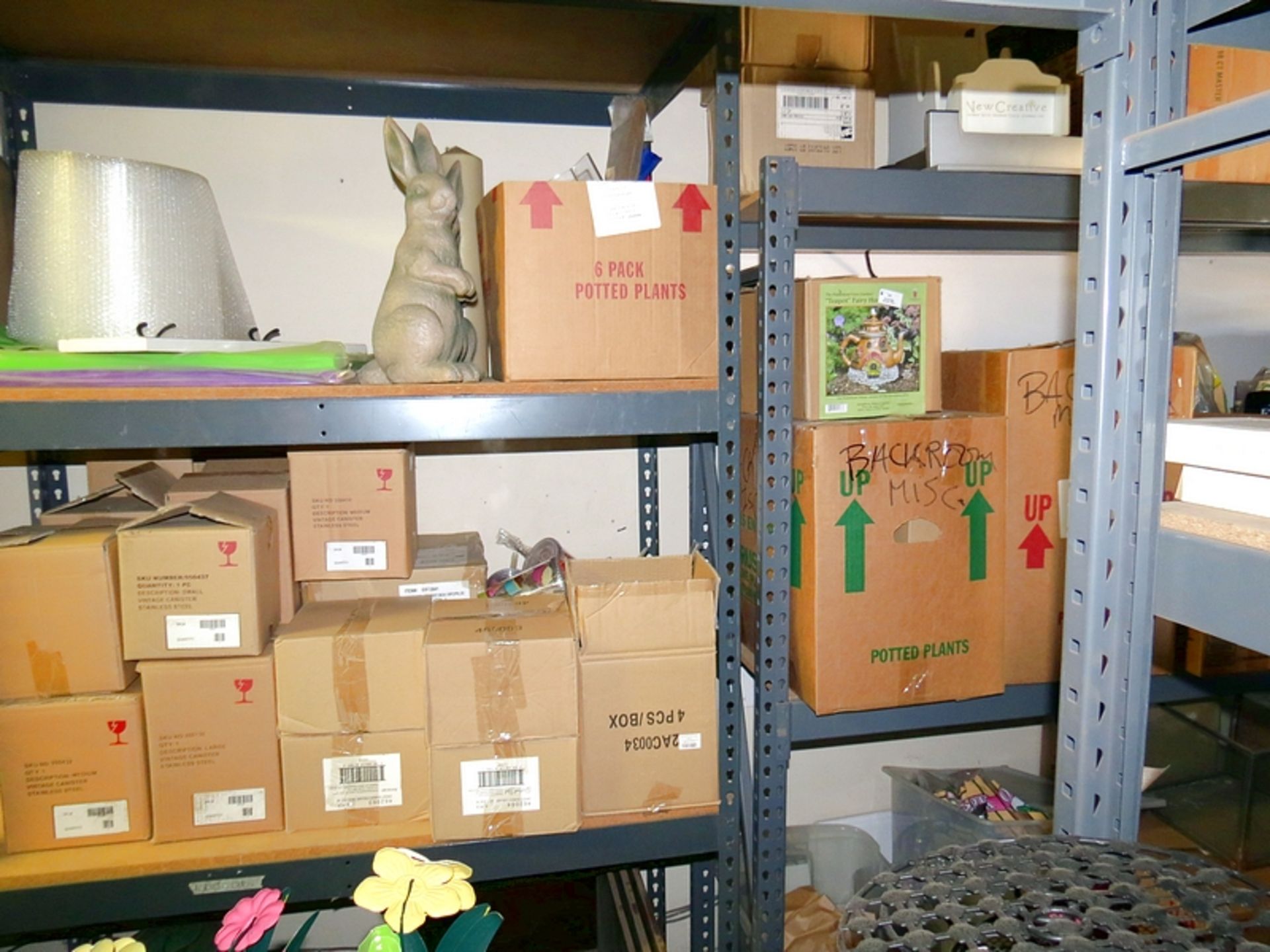 Lot Contents of Retail Storage Room, Pillows, Plates, Assorted Decor, Metal Displays - Image 5 of 6