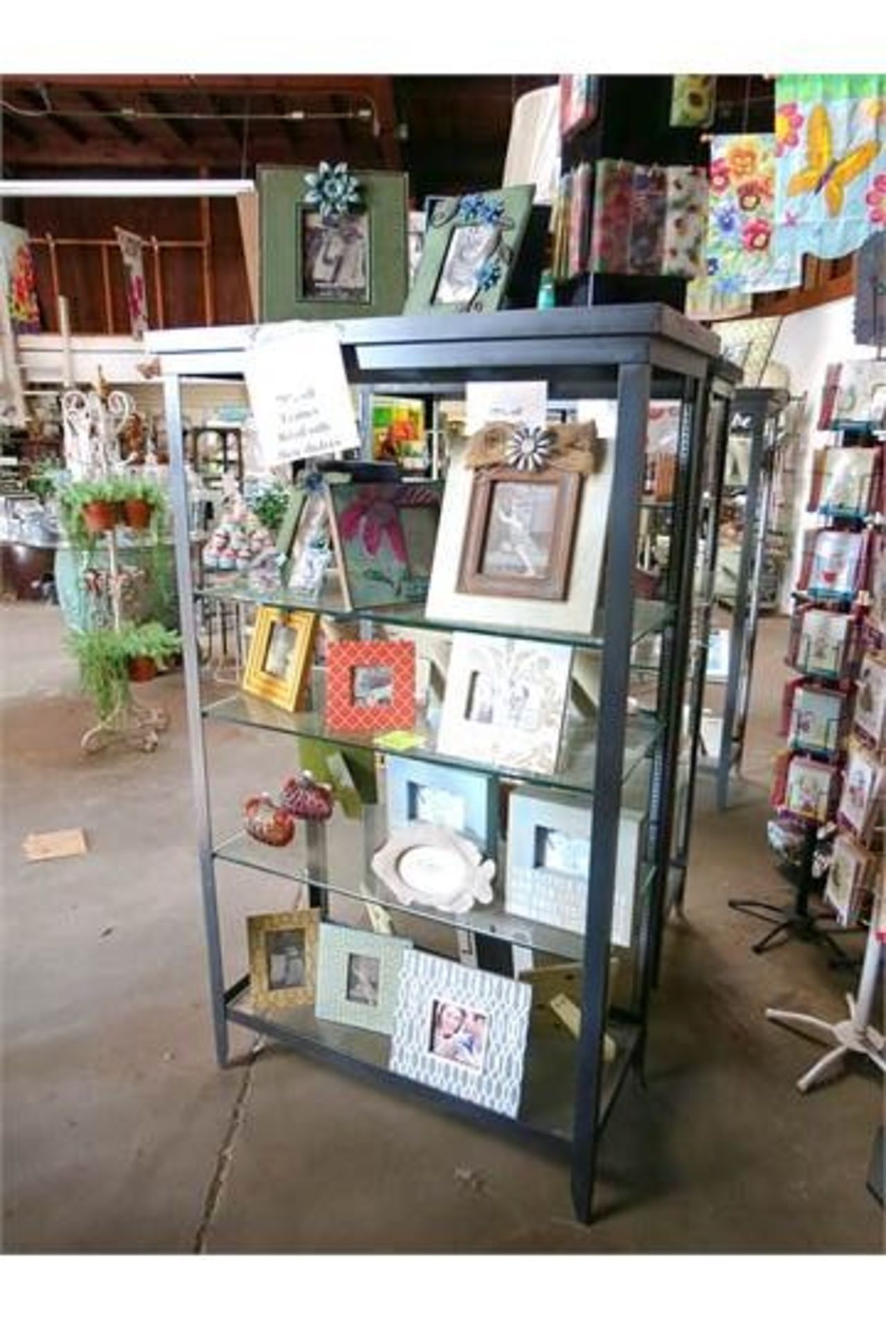 Lot 2 Metal/Glass Shelves, Frames, Lamp, Decor