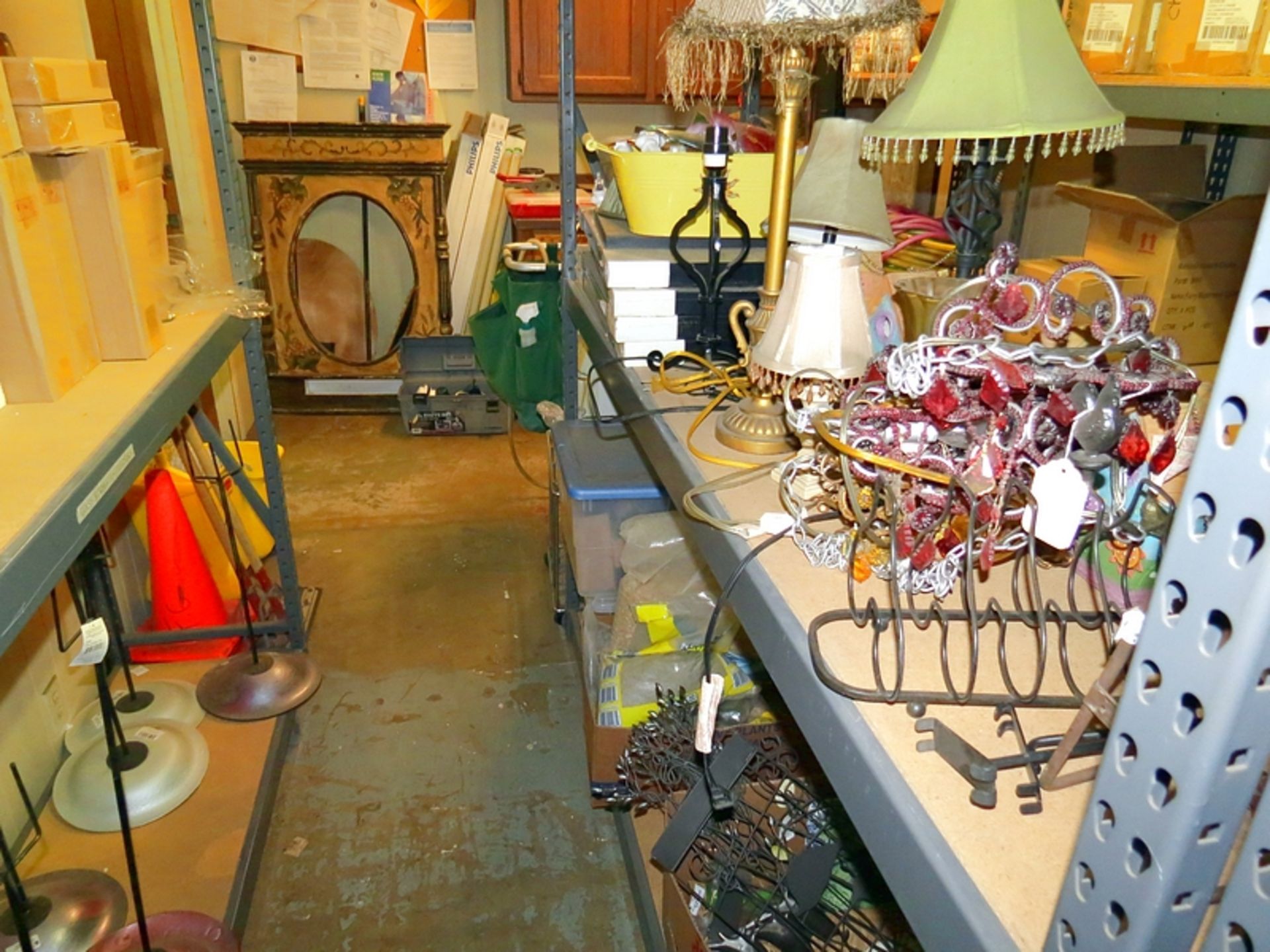 Lot Contents of Retail Storage Room, Pillows, Plates, Assorted Decor, Metal Displays - Image 4 of 6