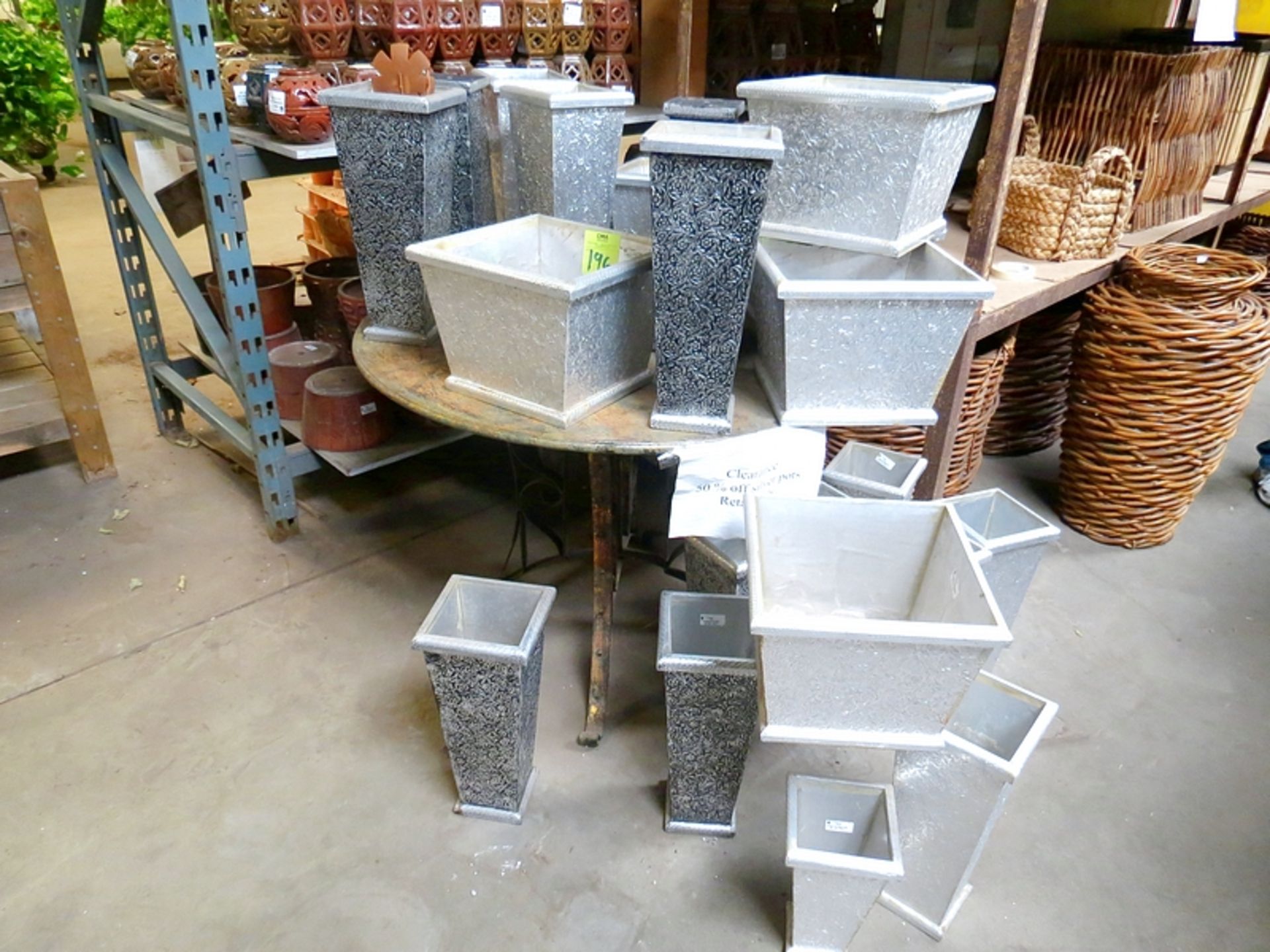 Lot Aluminum Over Wood Planters & Metal Table
