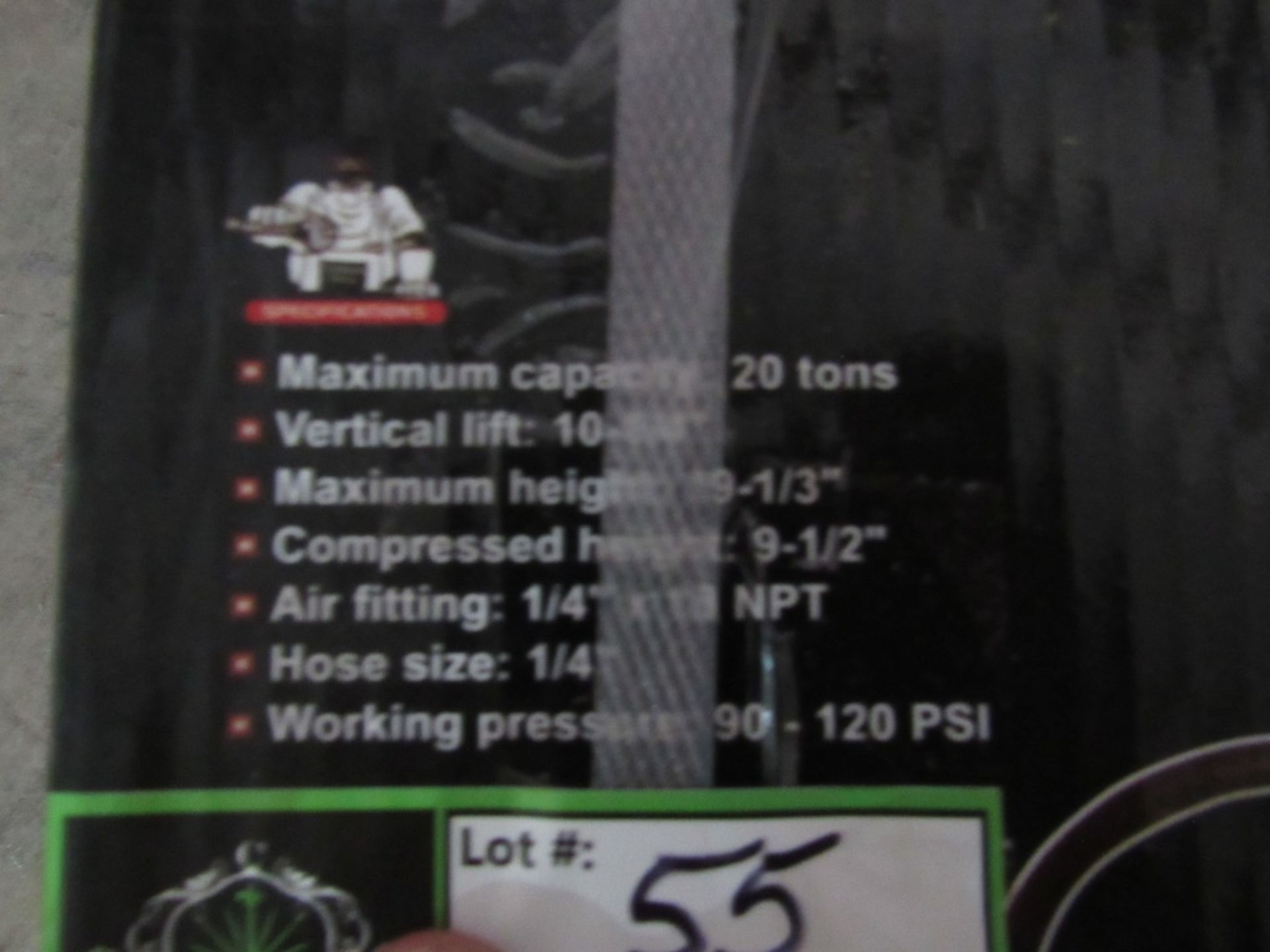 "NEW" 20 Ton Air/Hand Jack- MFR - Cummins Pro 20 Ton Max Cap Vertical Lift - 10-1/4" 1/4" Hose - Bild 6 aus 8