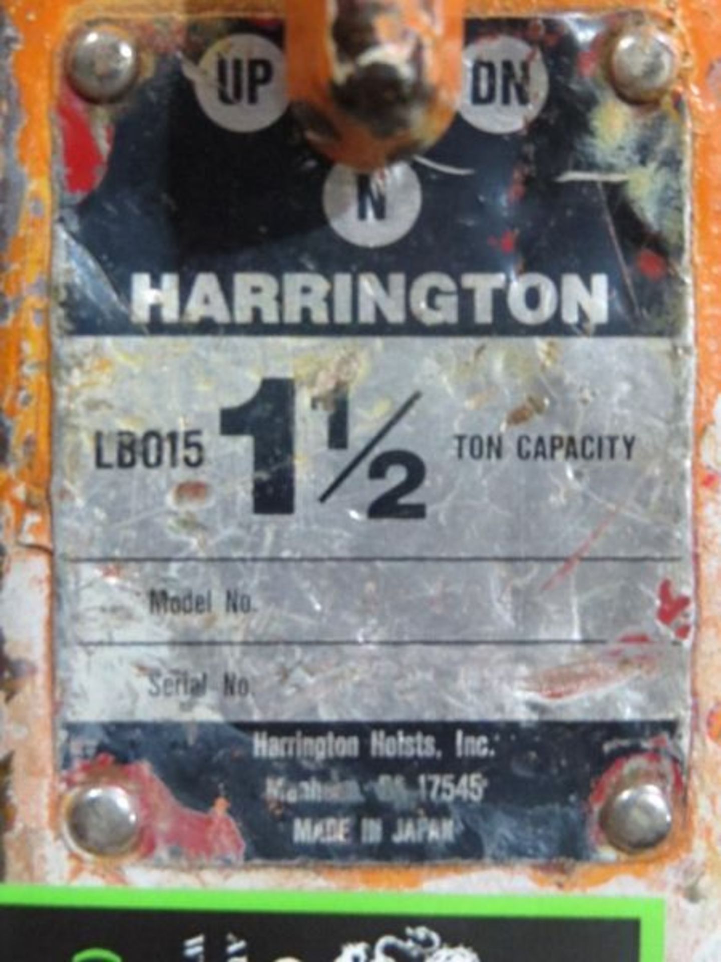 Harrington Lever Chain Hoist- MFR - Harrington 1-1/2 Ton - Image 4 of 4