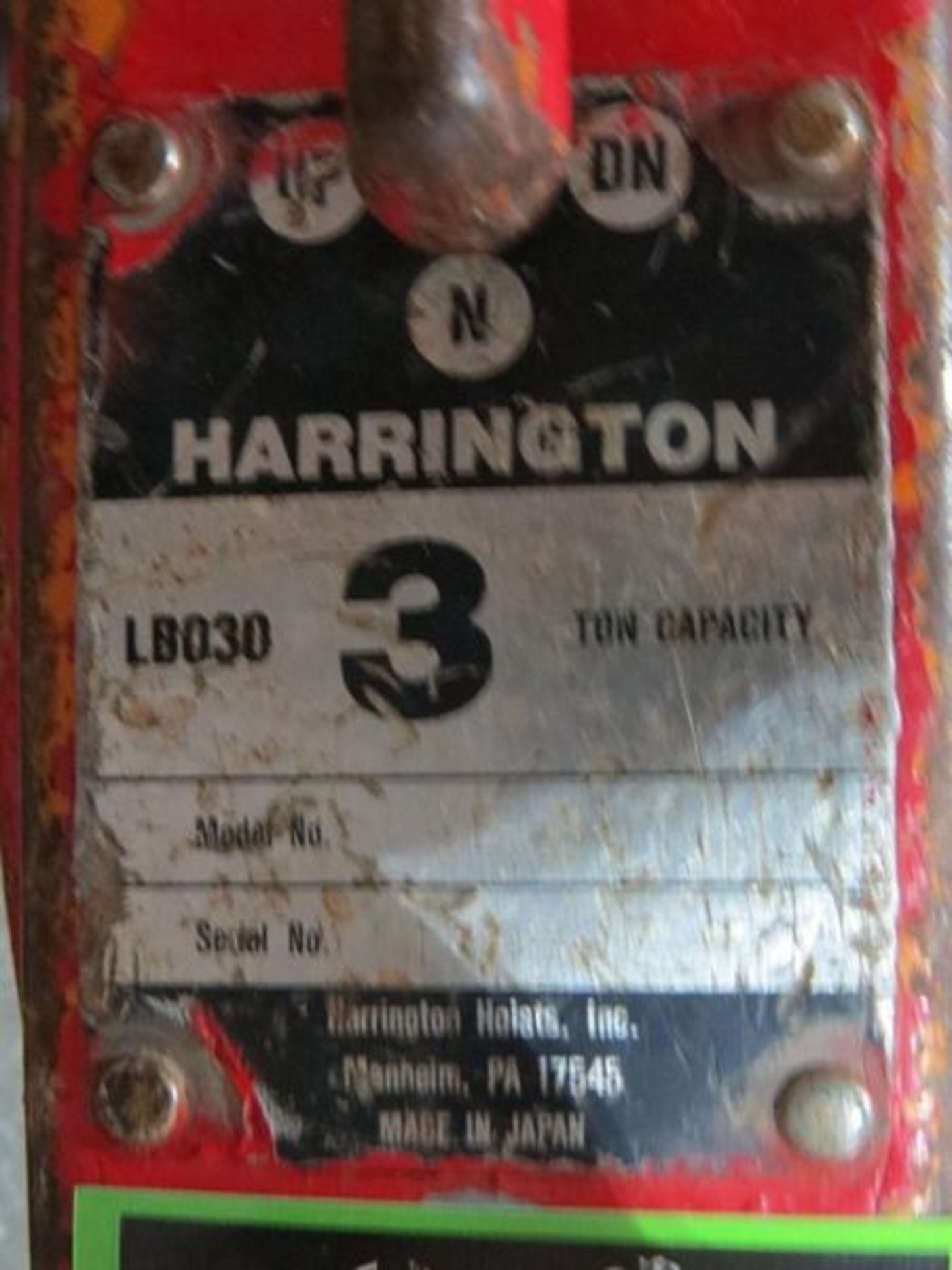Harrington Lever Chain Hoist- MFR - Harrington 3 Ton - Image 4 of 4