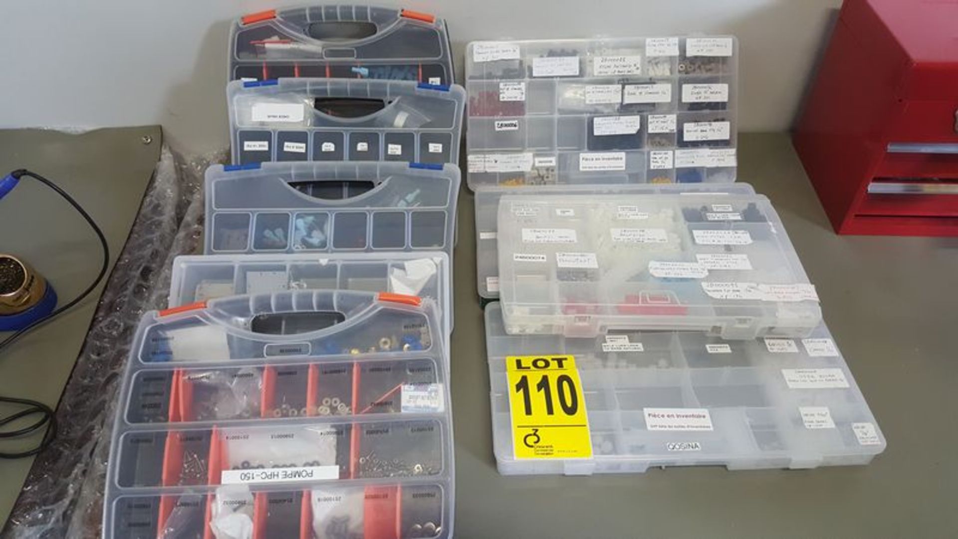 Miscellaneous fittings in 9 plastic cases