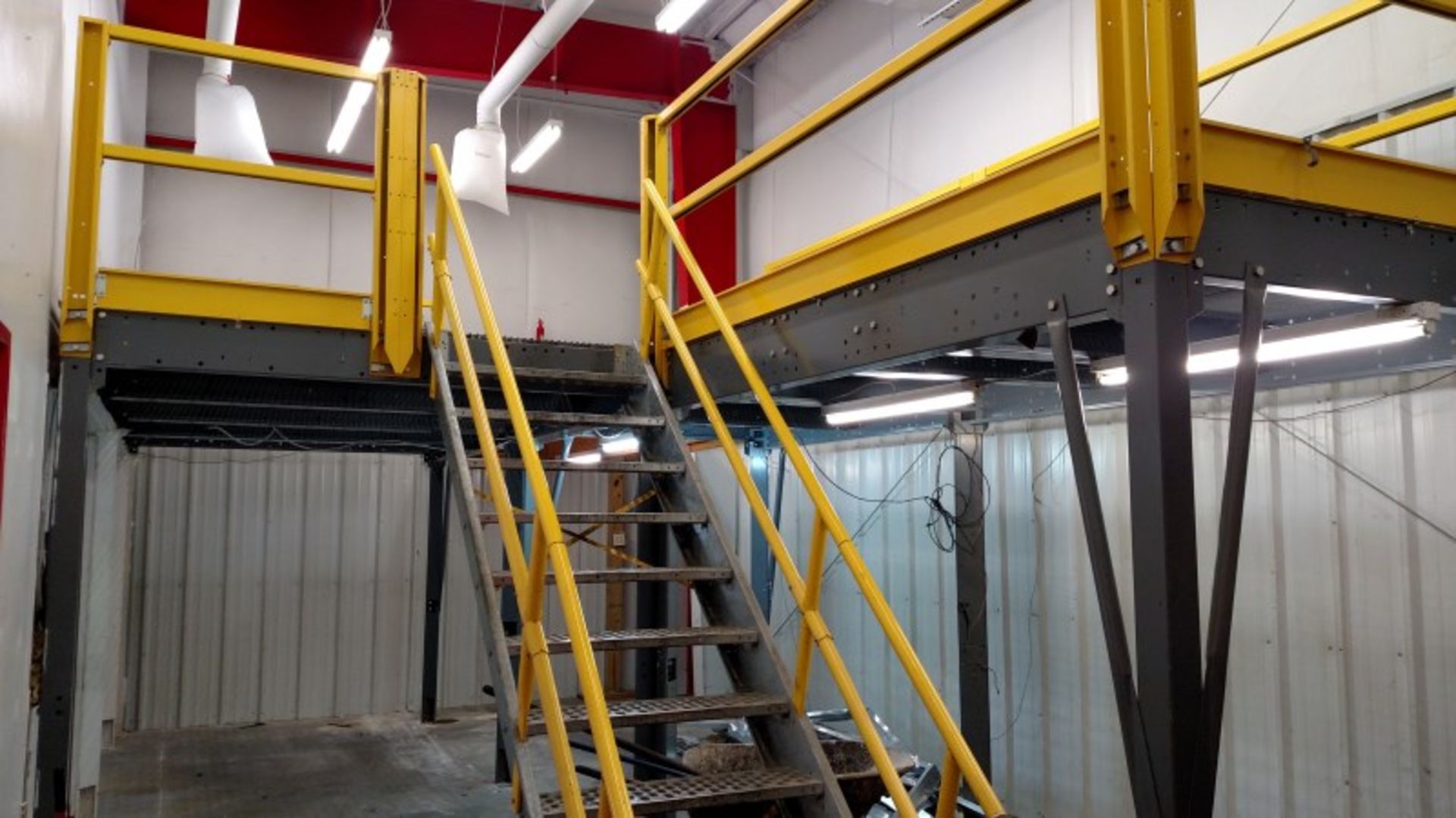 EQUIPTO Steel Mezzanine w/ Single Stairway and Railing, Installed 2000, (approx.) 14'x 16' + 6'x 10'