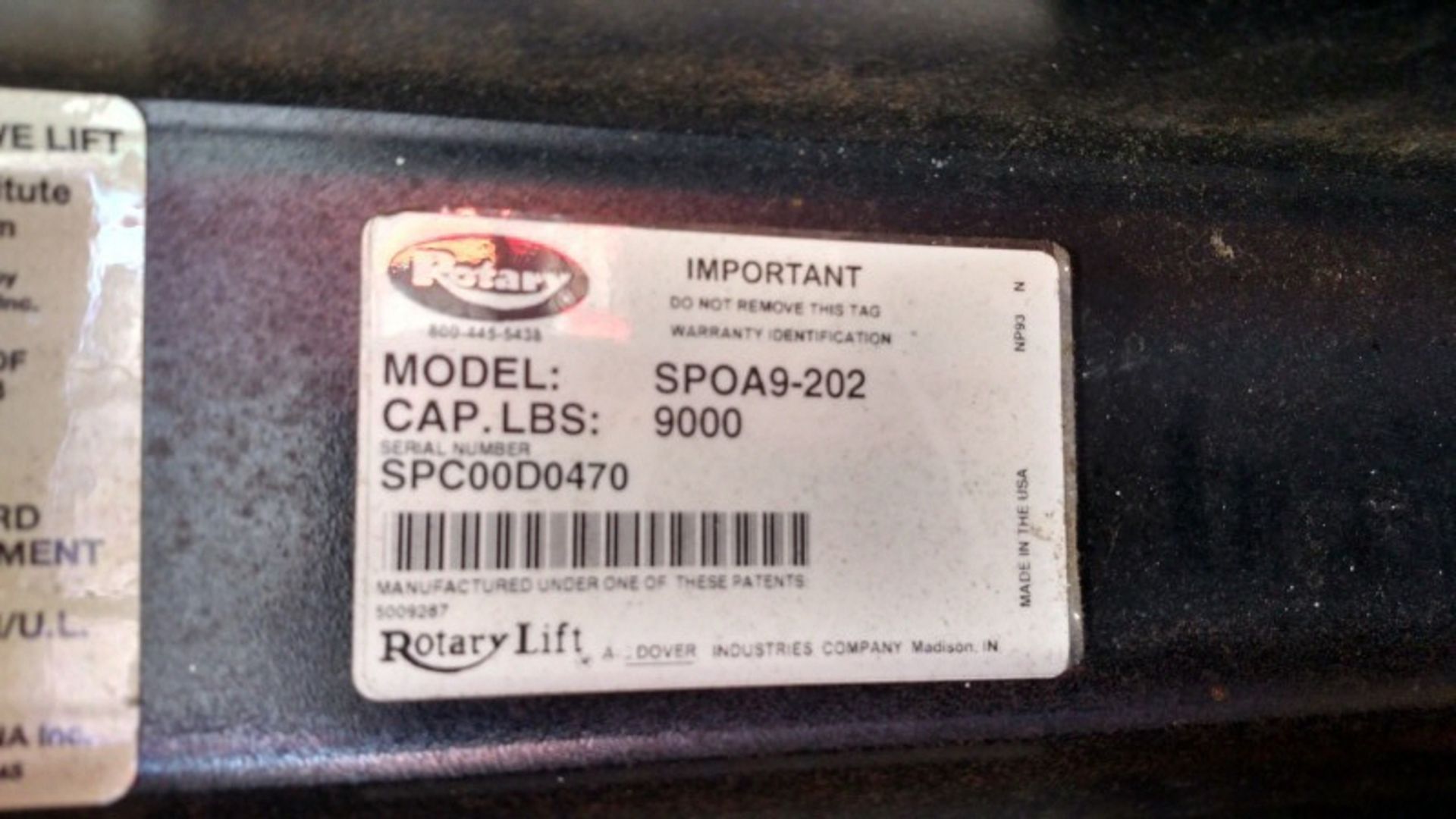 Rotary SPOA9-202 / 9,000 Lb. 2-Post Surface-Mount Lift (Model Year: 2000), Extended Height (14' - Image 2 of 6
