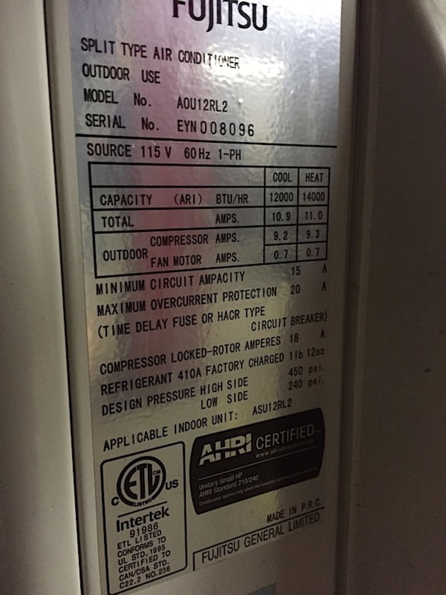 FUJITSU DUCT LESS AIR CONDITIONER - Image 3 of 3