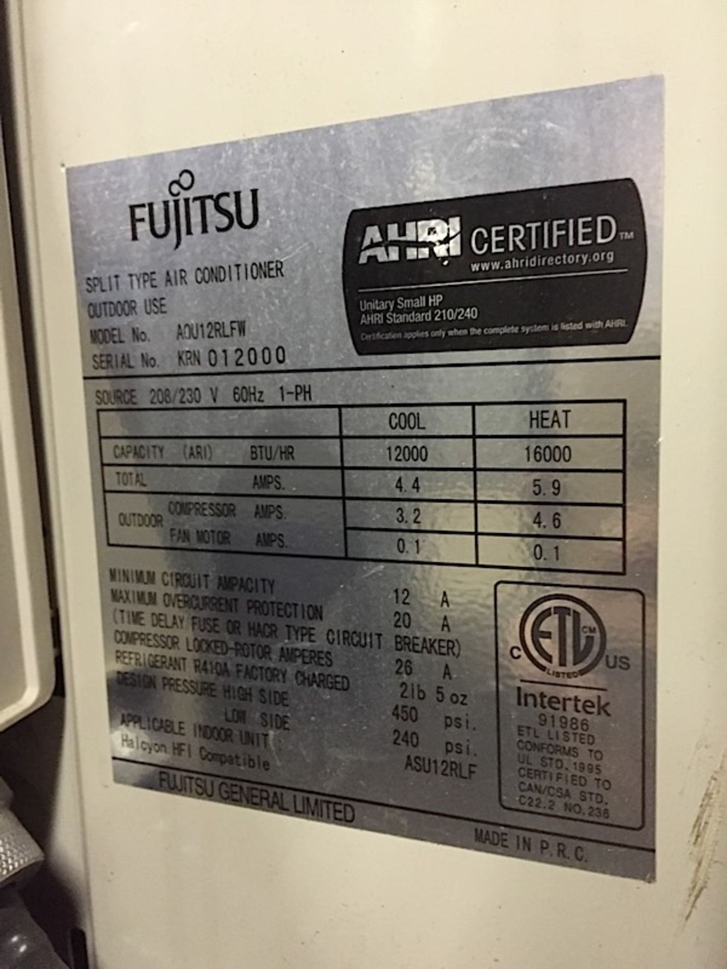 FUJITSU DUCT LESS AIR CONDITIONER - Image 2 of 3