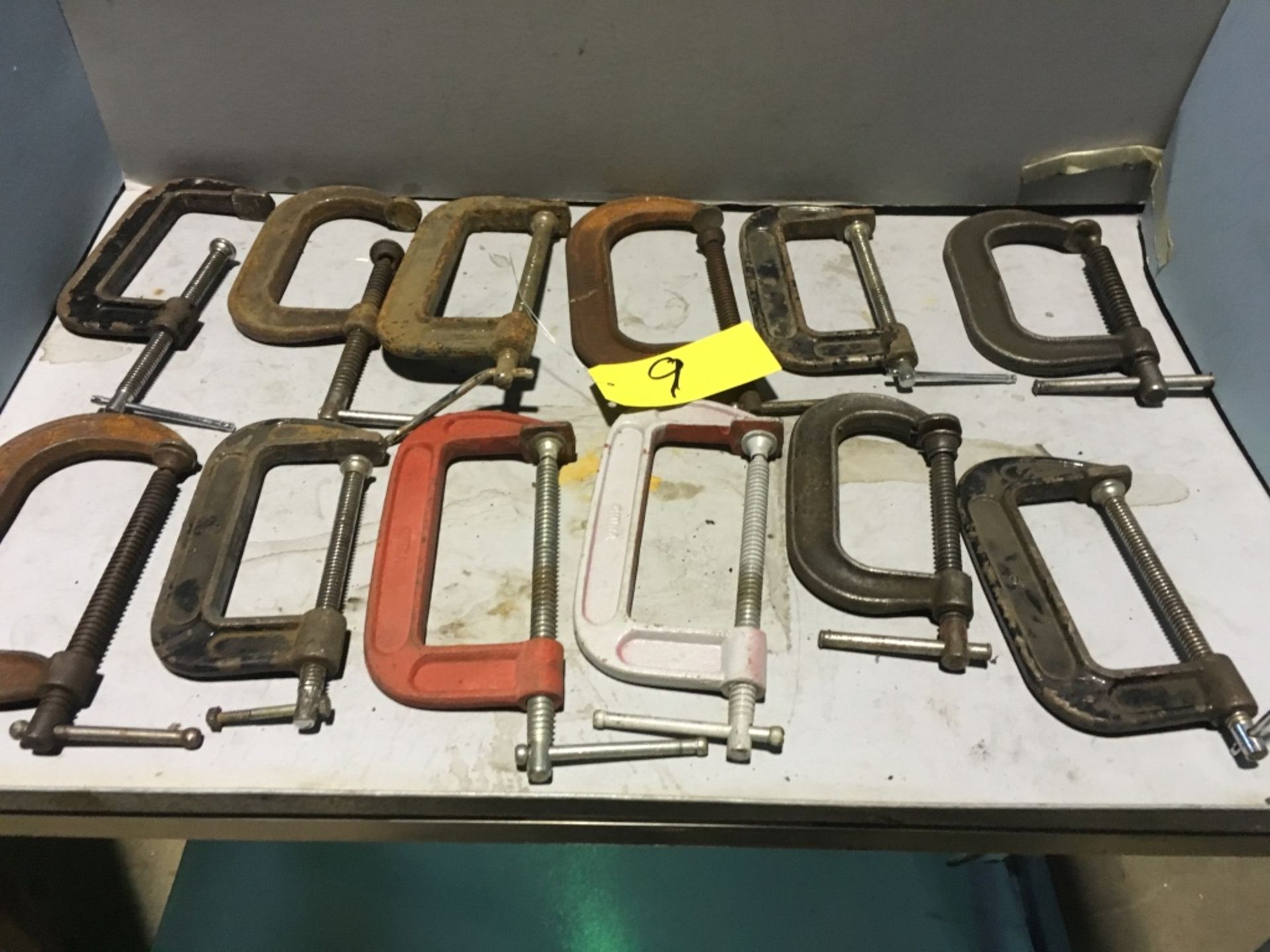 Approximately (17) C-clamps, various sizes.