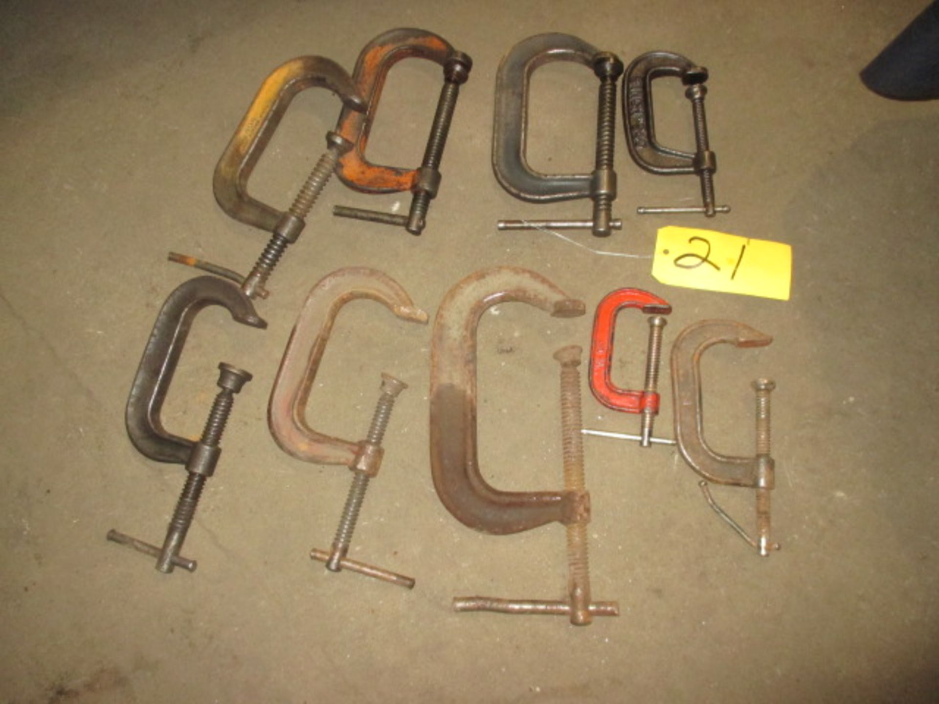 Approximately (9) C-clamps, assorted.