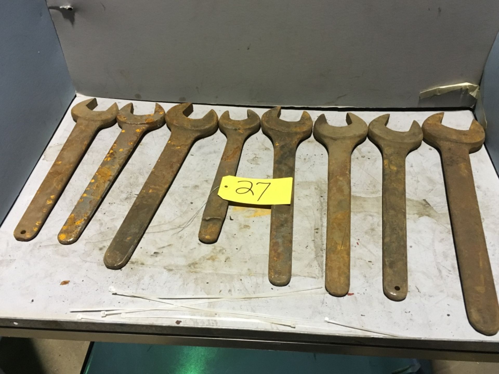 Approximately (9) open end wrenches, heavy duty.