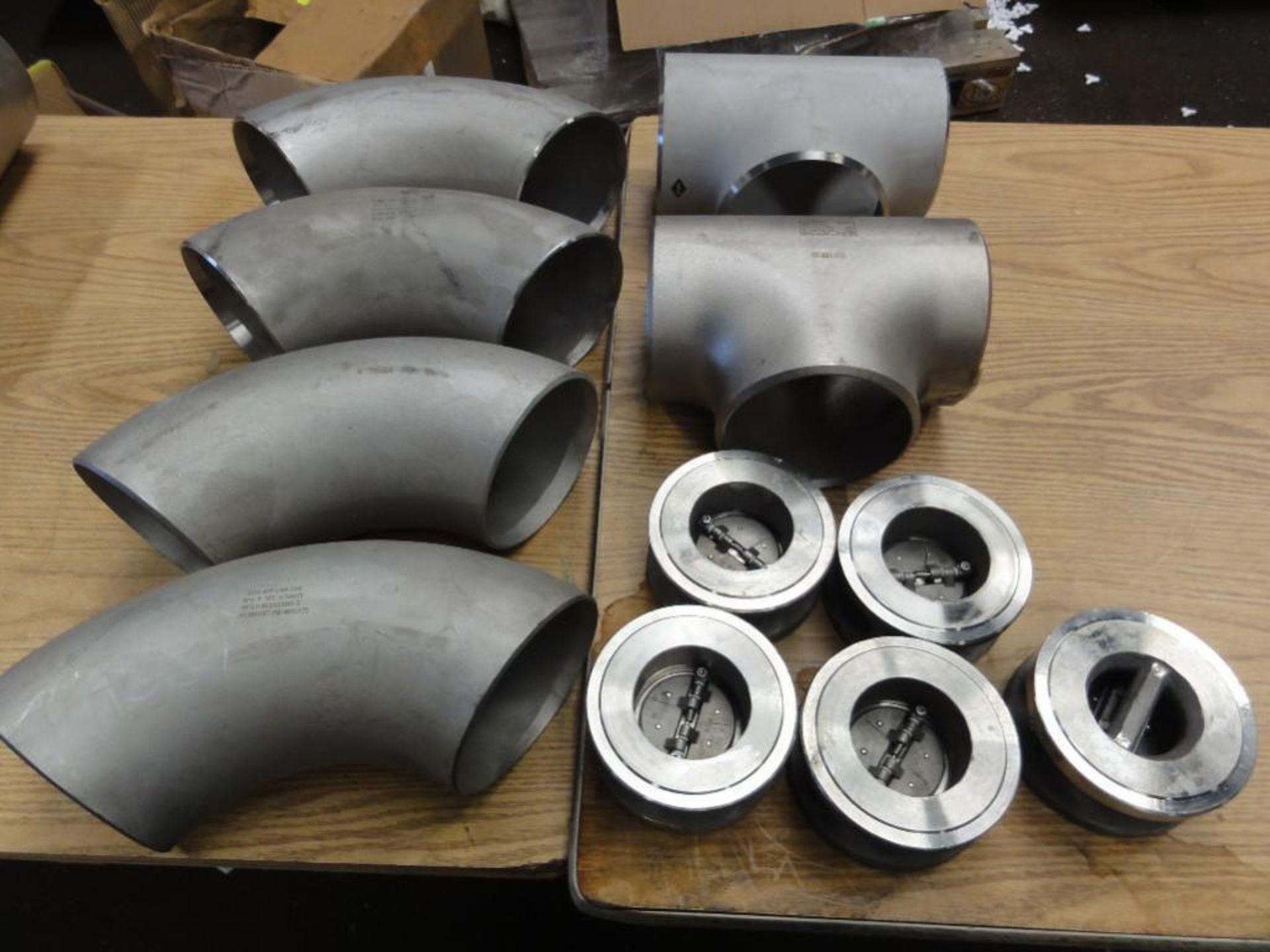 NEW Assorted 6" Stainless Steel Elbows and Tee, 3" Valves, see pictures for part numbers and specs