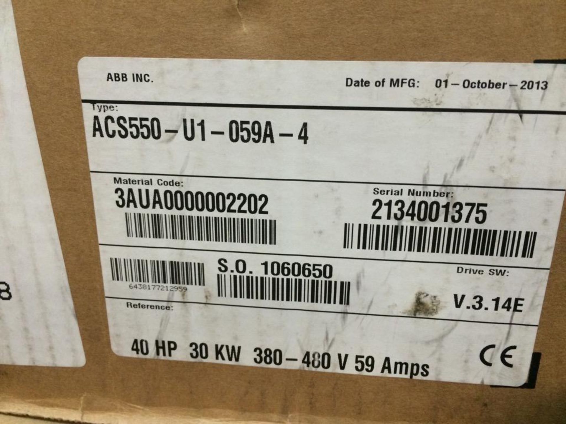 New In Box ABB Model ACS550-01-059A-4 40HP 30KW VFD Variable Frequency Drive. Serial Number 21340013 - Image 10 of 10